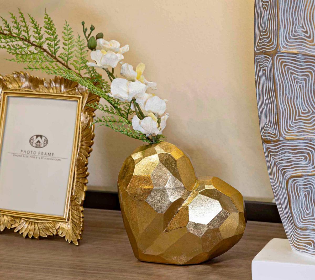 Vase Heart Gold Goldfarben B: 19 cm - Goldfarben, Basics, Kunststoff (19/18/9cm)