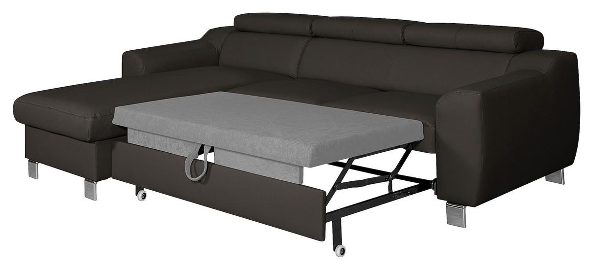 Ecksofa Aspen Dunkelbraun S: 176 Cm - Chromfarben/Dunkelbraun, Design, Leder/Textil (176/242cm) - Livetastic