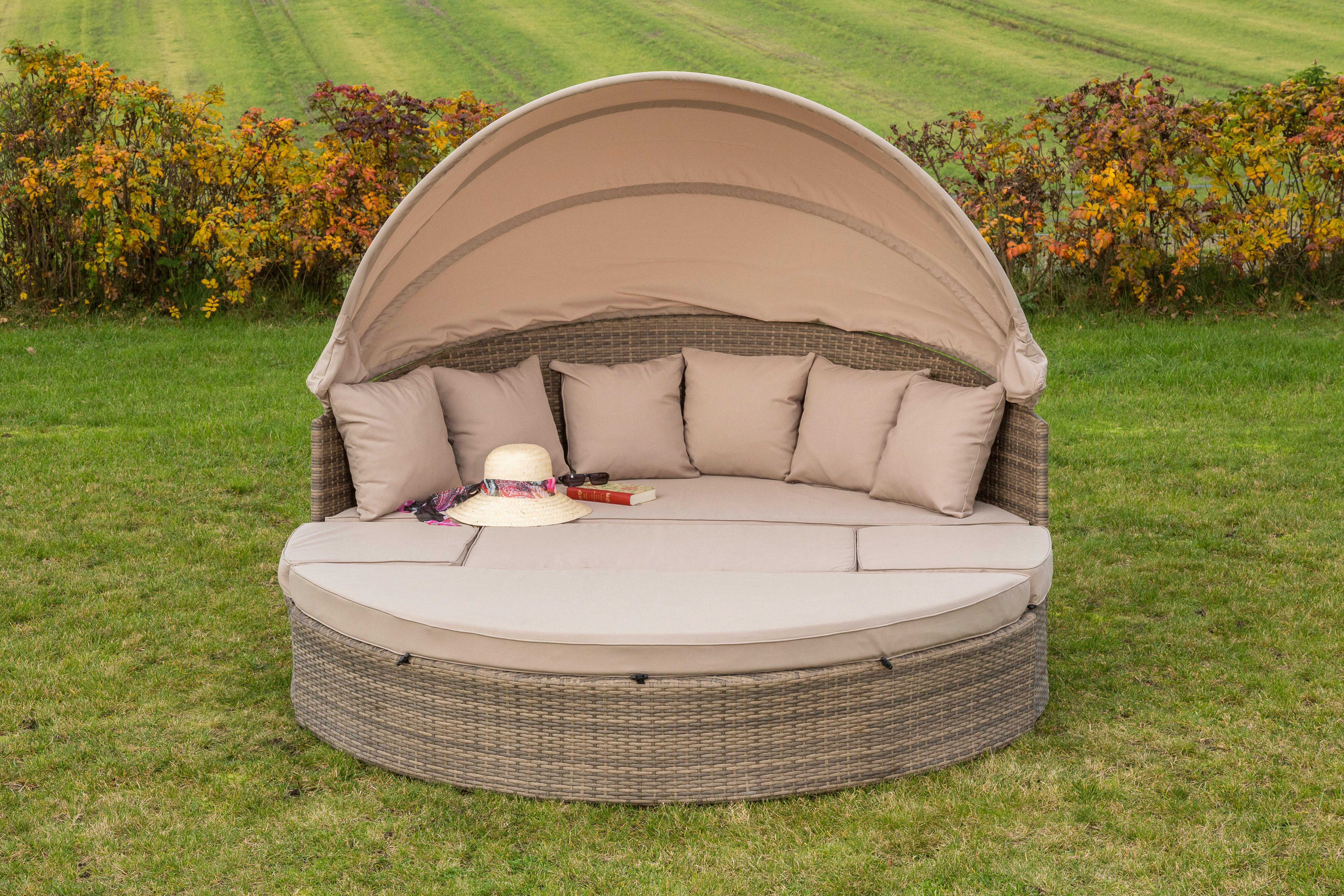 Gartenmuschel Riva Metall/ Kunststoff/textil Verstellbar - Beige/Naturfarben, KONVENTIONELL, Kunststoff/Textil (180/88/183cm) - Gardenson