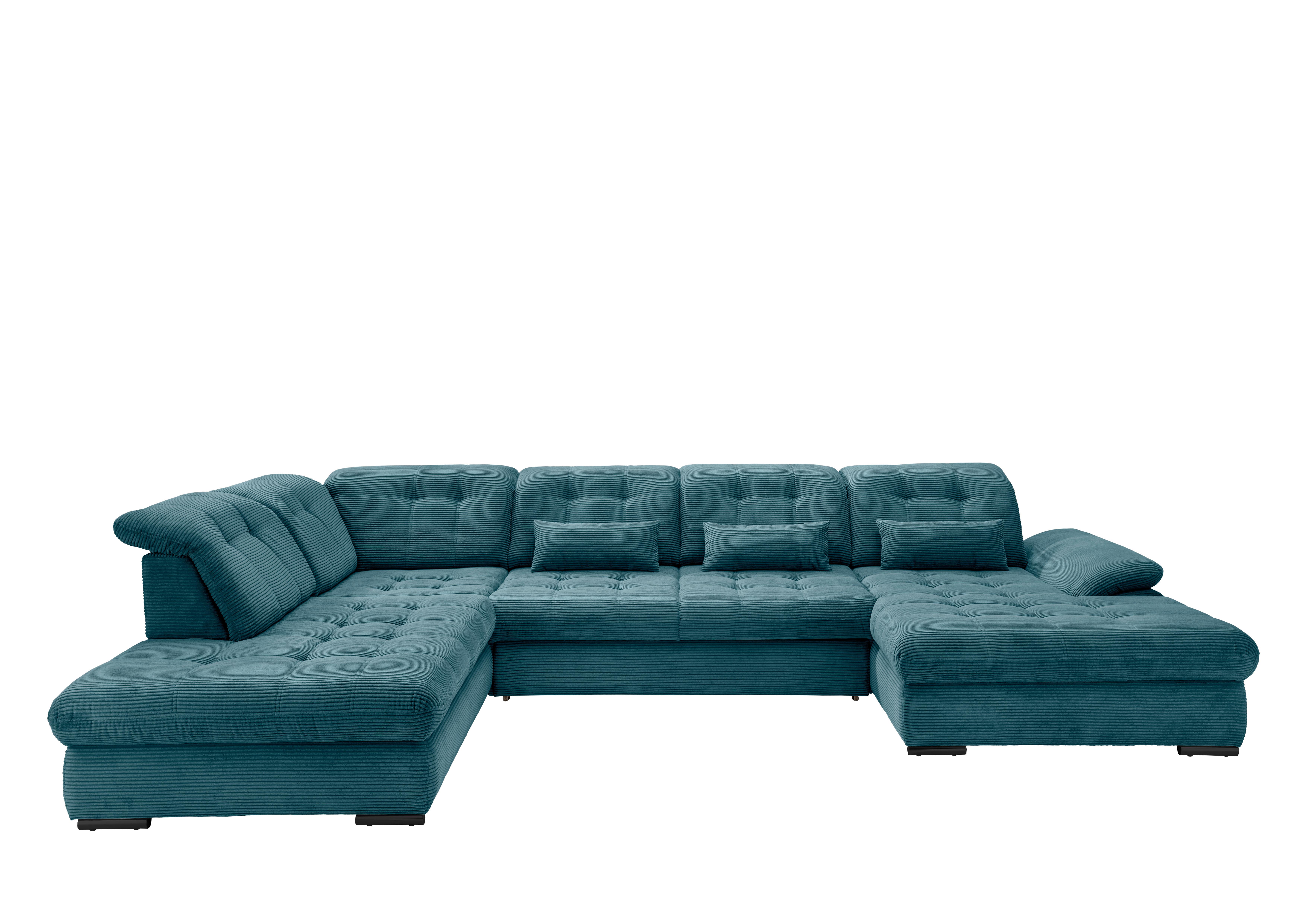 Wohnlandschaft mit Bettkasten Rigatti Petrol B: 387 cm - Petrol/Schwarz, MODERN, Textil (252/387/184cm) - Livetastic