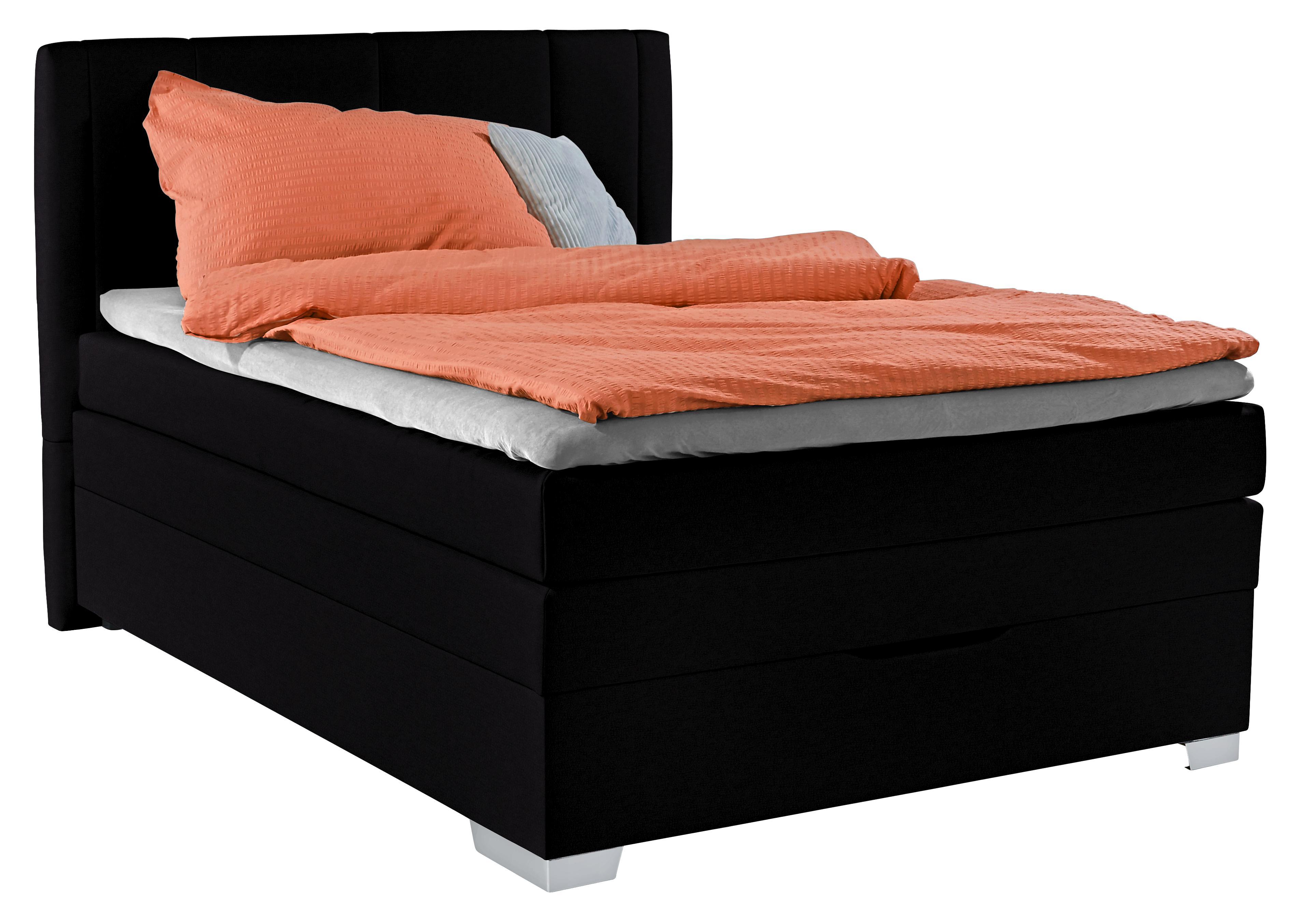 Boxspringbett Madison 140x200 Schwarz - Chromfarben/Schwarz, MODERN, Holz/Textil (140/200cm)