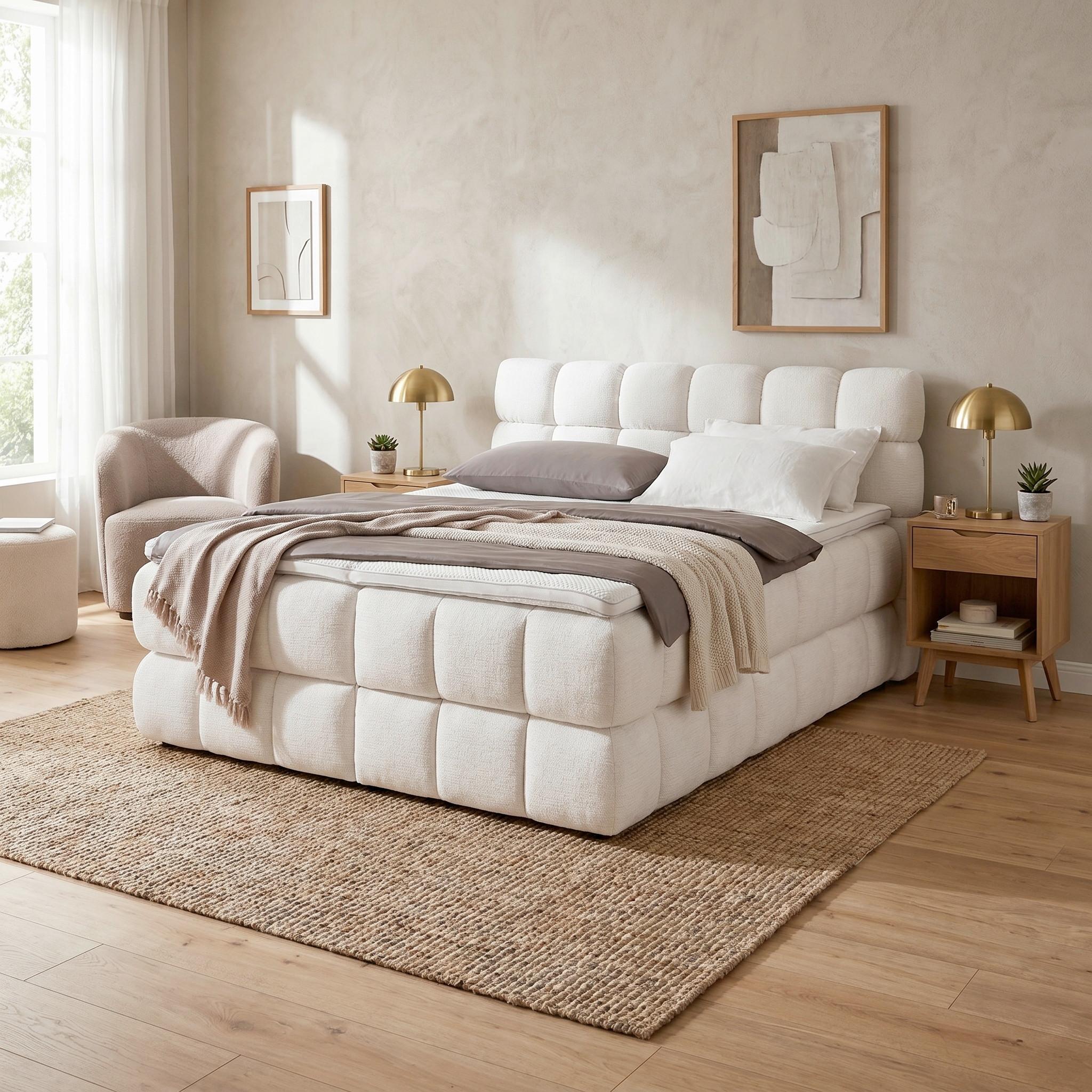 Boxspring posteľ BUBBLE BOX 180/200 cm, krémová - čierna/krémová, Konventionell, kov/drevo (180/200cm) - Premium Living
