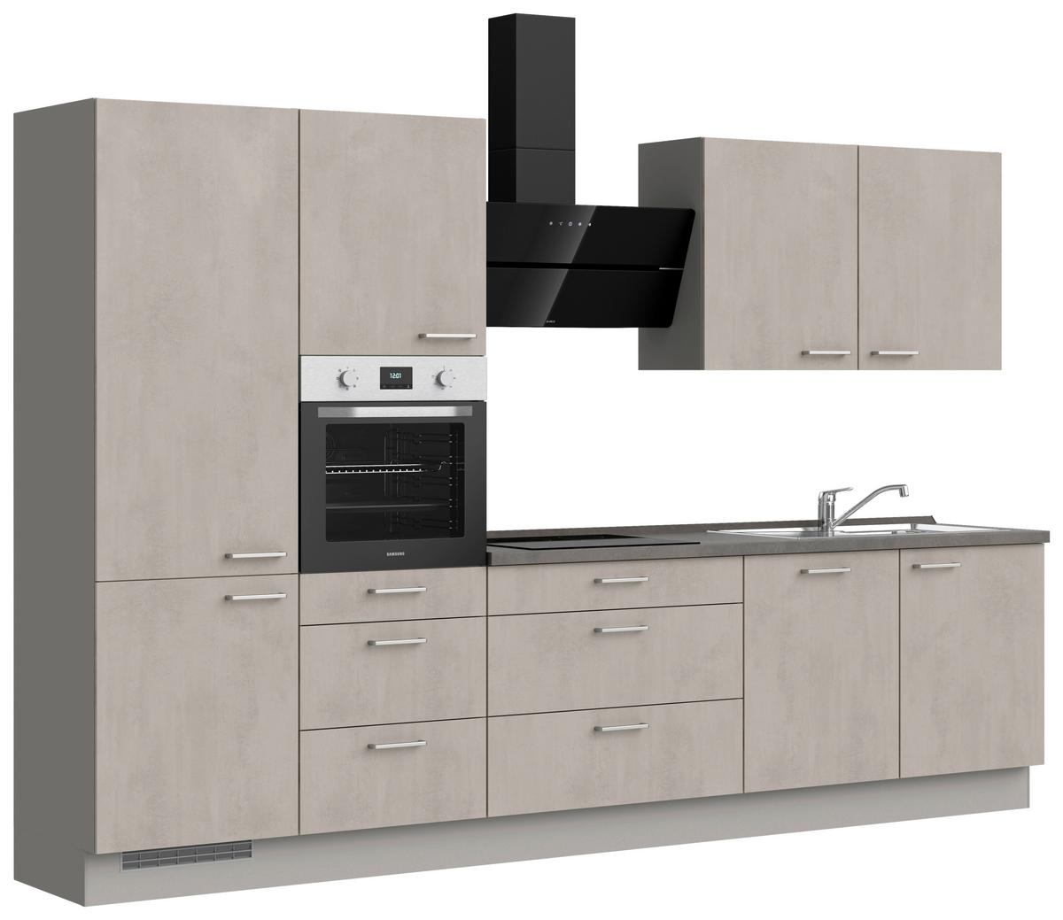 Kuchynská linka 330 cm, šedý betón/ kamenná šedá - sivá/farba ušľachtilej ocele, Modern, kov/kompozitné drevo (330cm) - Nobilia