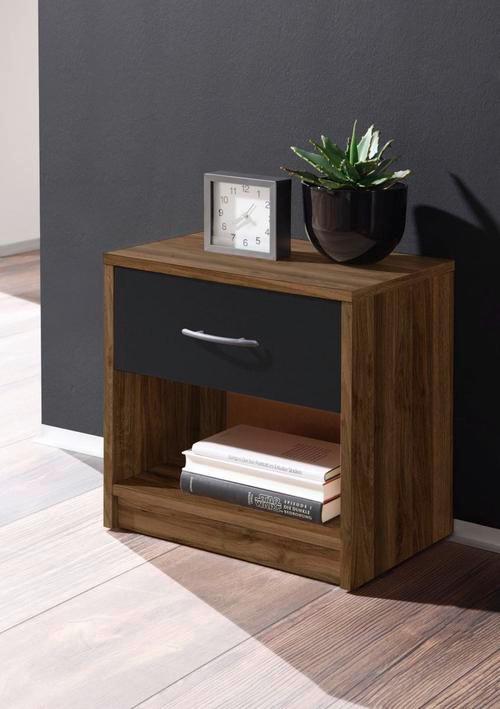 Nachtkästchen Nuss Dekor H: 41 cm Base - Nussbaumfarben/Schwarz, Basics (39/41/28cm) - P & B