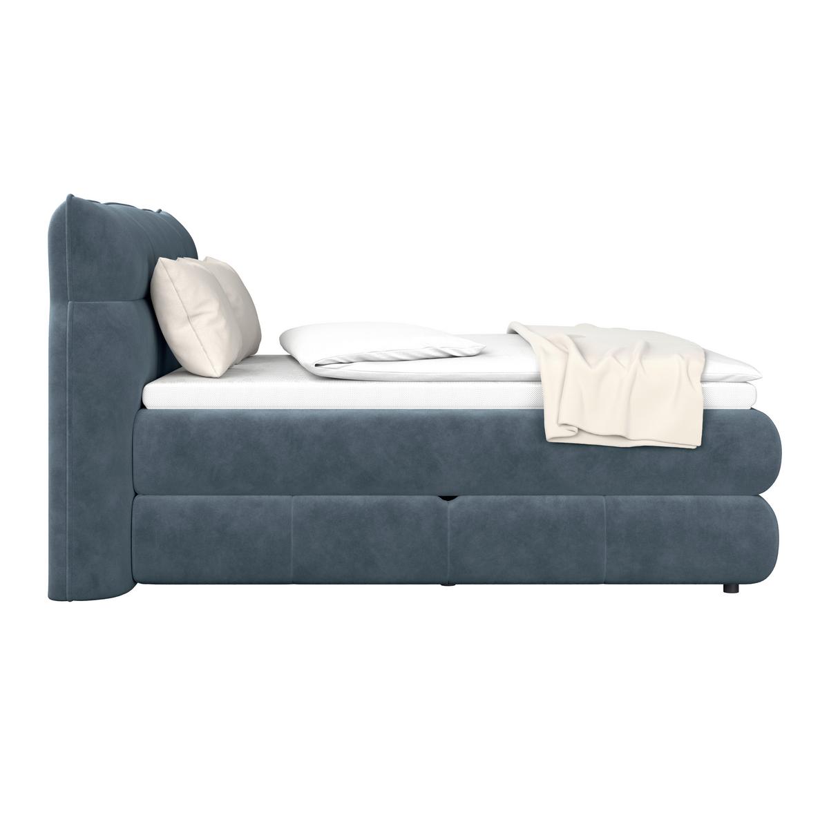 Boxspringbett Carmelo Blaugrün 140x200 cm H4 - Schwarz/Grün, Trend, Textil (140/200cm)