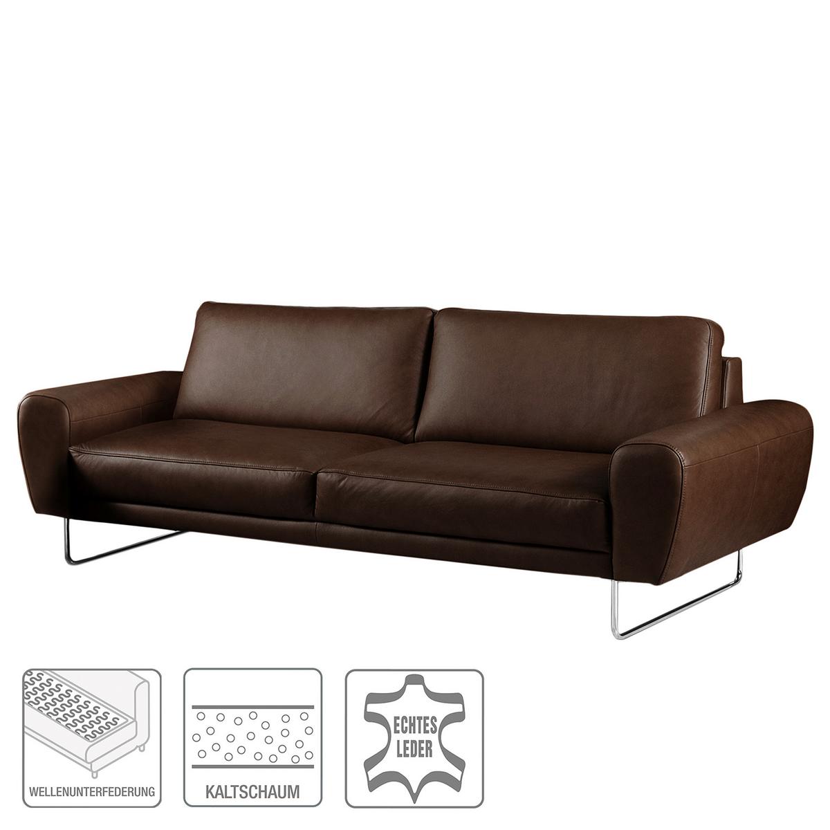 3-sitzer-sofa Spring Dunkelbraun Chrom B: 207 Cm - Chromfarben/Dunkelbraun, Design, Leder (207/85/92cm) - Livetastic