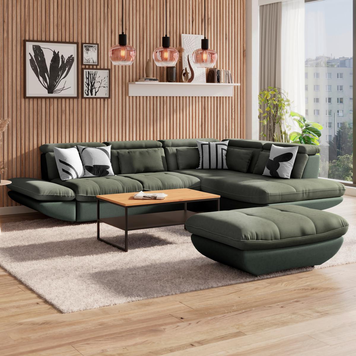 SEDACÍ SOUPRAVA PARK - černá/světle zelená, Moderní, textil/plast (233/311cm) - Luca Bessoni