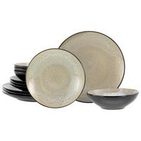 Tafelservice Malmö Beige Schwarz/beige, 12-Teilig - Beige/Schwarz, Basics, Keramik - Creatable