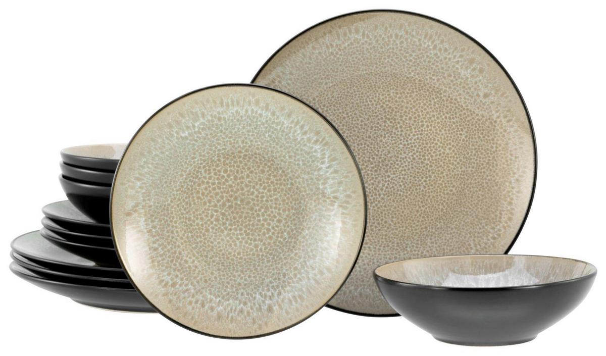 Tafelservice Malmö Beige Schwarz/beige, 12-Teilig - Beige/Schwarz, Basics, Keramik - Creatable
