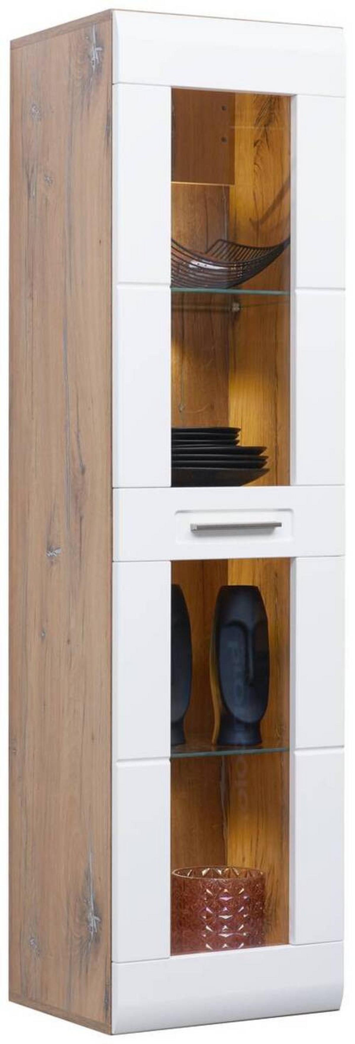 Wohnkombination 3-Tlg. Auris, Weiß/Eiche Dekor - Eichefarben/Weiß, MODERN, Glas/Holzwerkstoff (230,3/204,2/49,6cm) - Luca Bessoni