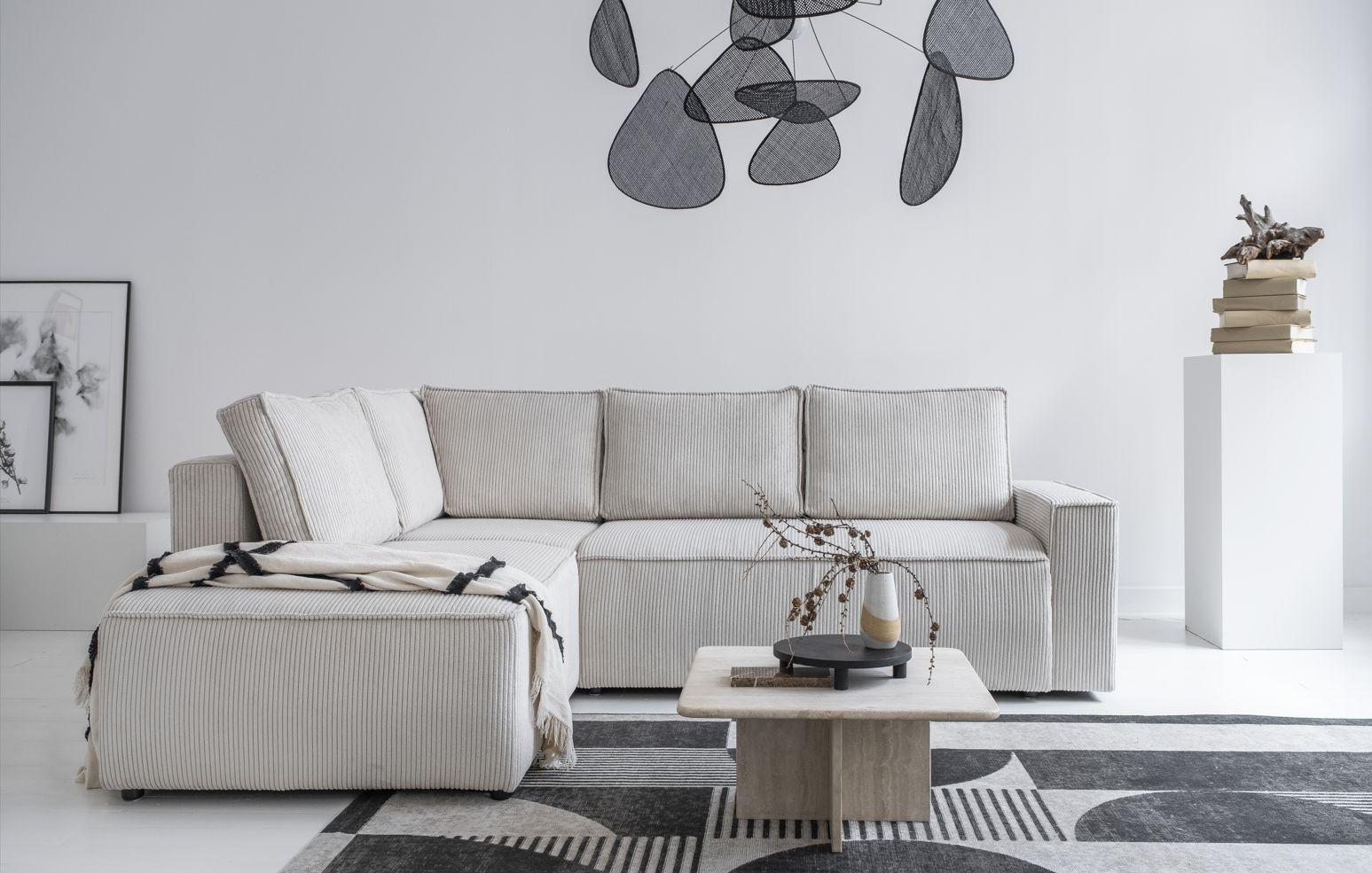 Sedačka Oliver, levá, béžová barva - černá/béžová, Design, dřevo/textil (194/247cm)