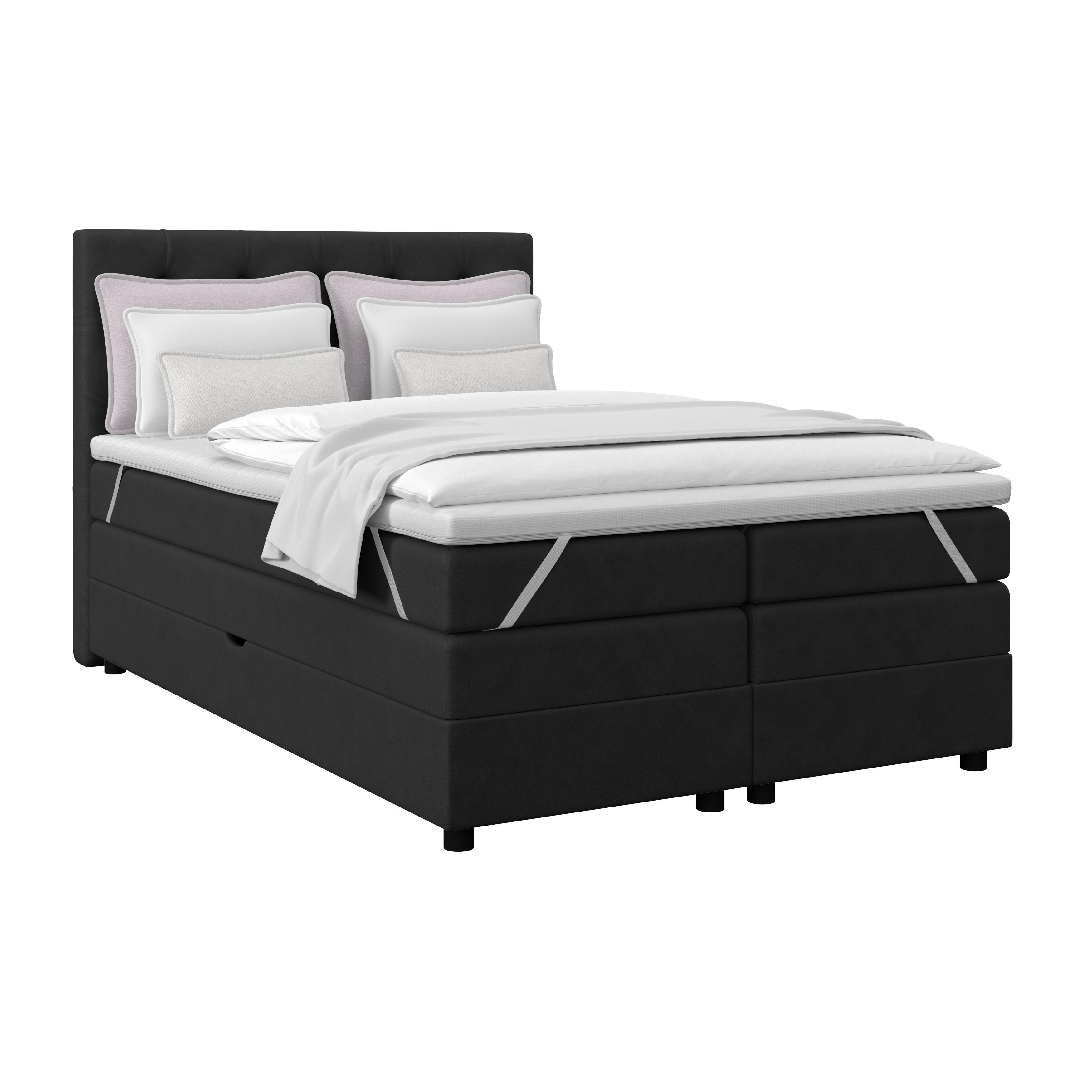 Boxspringbett Elio Schwarz 140x200 cm H3/H4