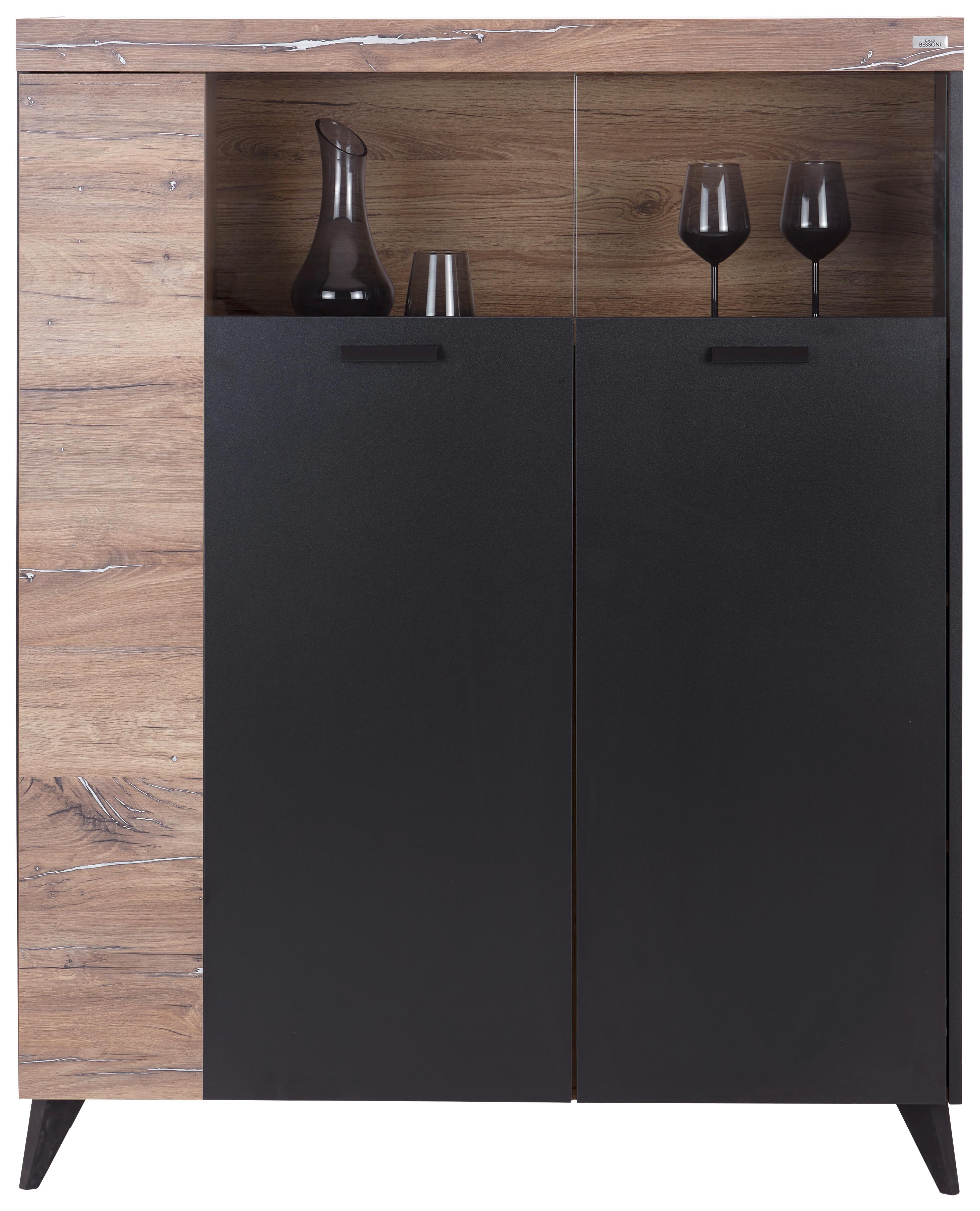 Highboard mit teilverglasten Drehtüren