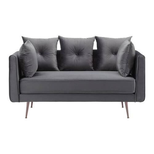 Dvojmiestna pohovka LUIS, sivý zamat - sivá/ružové zlato, Modern, kov/drevo (155/87/87cm) - Bessagi Home