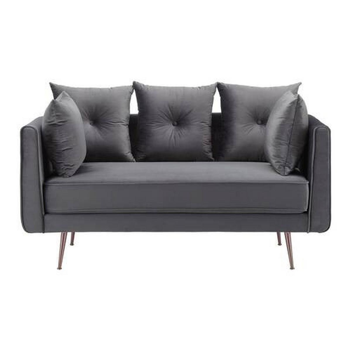Dvojmiestna pohovka LUIS, sivý zamat - sivá/ružové zlato, Modern, kov/drevo (155/87/87cm) - Bessagi Home