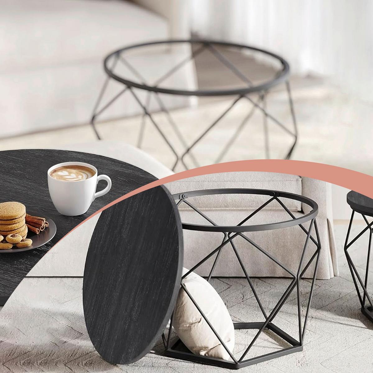 Couchtischset Coffee Table - Schwarz/Grau, MODERN, Holzwerkstoff/Metall (60/60/45cm) - MID.YOU