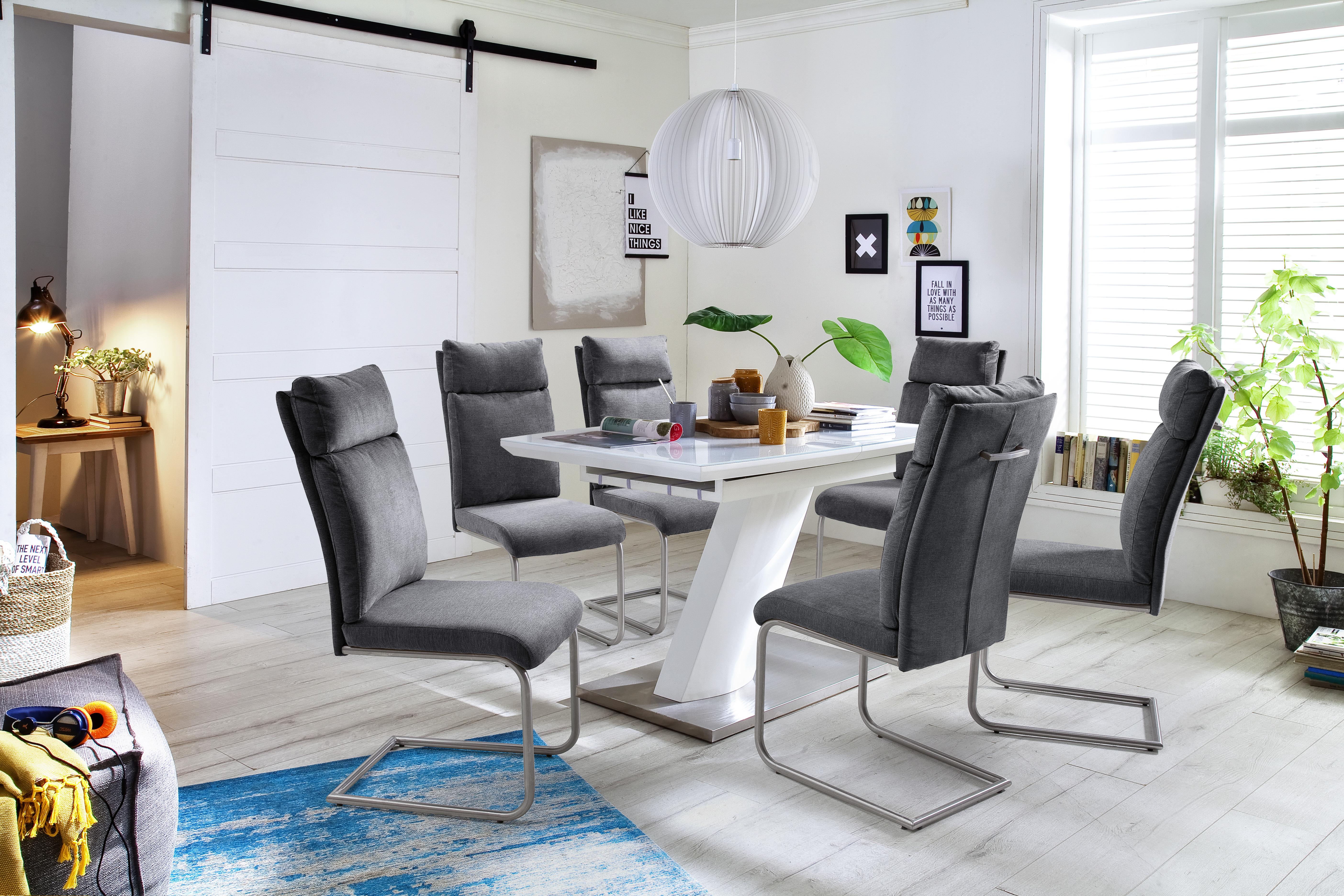 Esstisch ausziehbar Galina 120-160x80 cm Weiß - Edelstahlfarben/Weiß, Design, Glas/Holzwerkstoff (120-160/80/76cm) - Livetastic