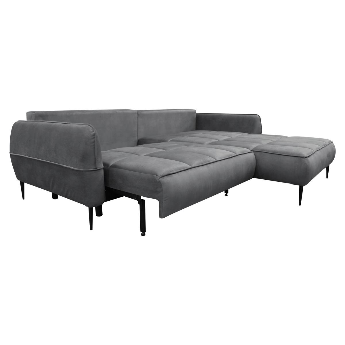 Ecksofa mit Bettkasten Letto 260x189 cm Velours Grau - Schwarz/Grau, Design, Textil (260/189cm) - MID.YOU