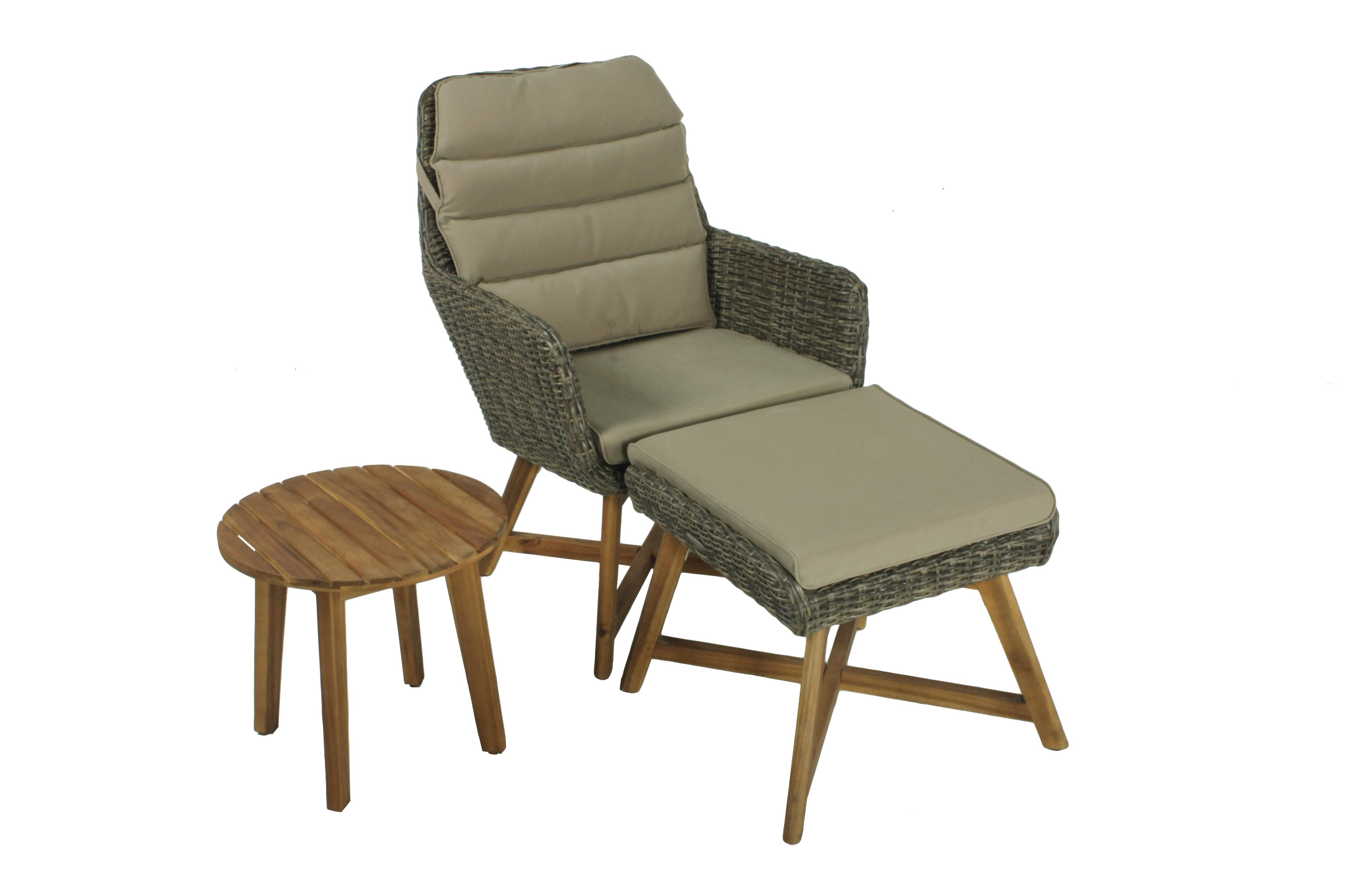 Loungesessel 3-Tlg. Calvia mit Kissen - Beige/Braun, Basics, Holz/Kunststoff (65/95/85cm) - Gardenson