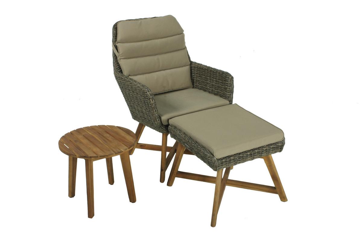 Loungesessel 3-Tlg. Calvia mit Kissen - Beige/Braun, Basics, Holz/Kunststoff (65/95/85cm) - Gardenson