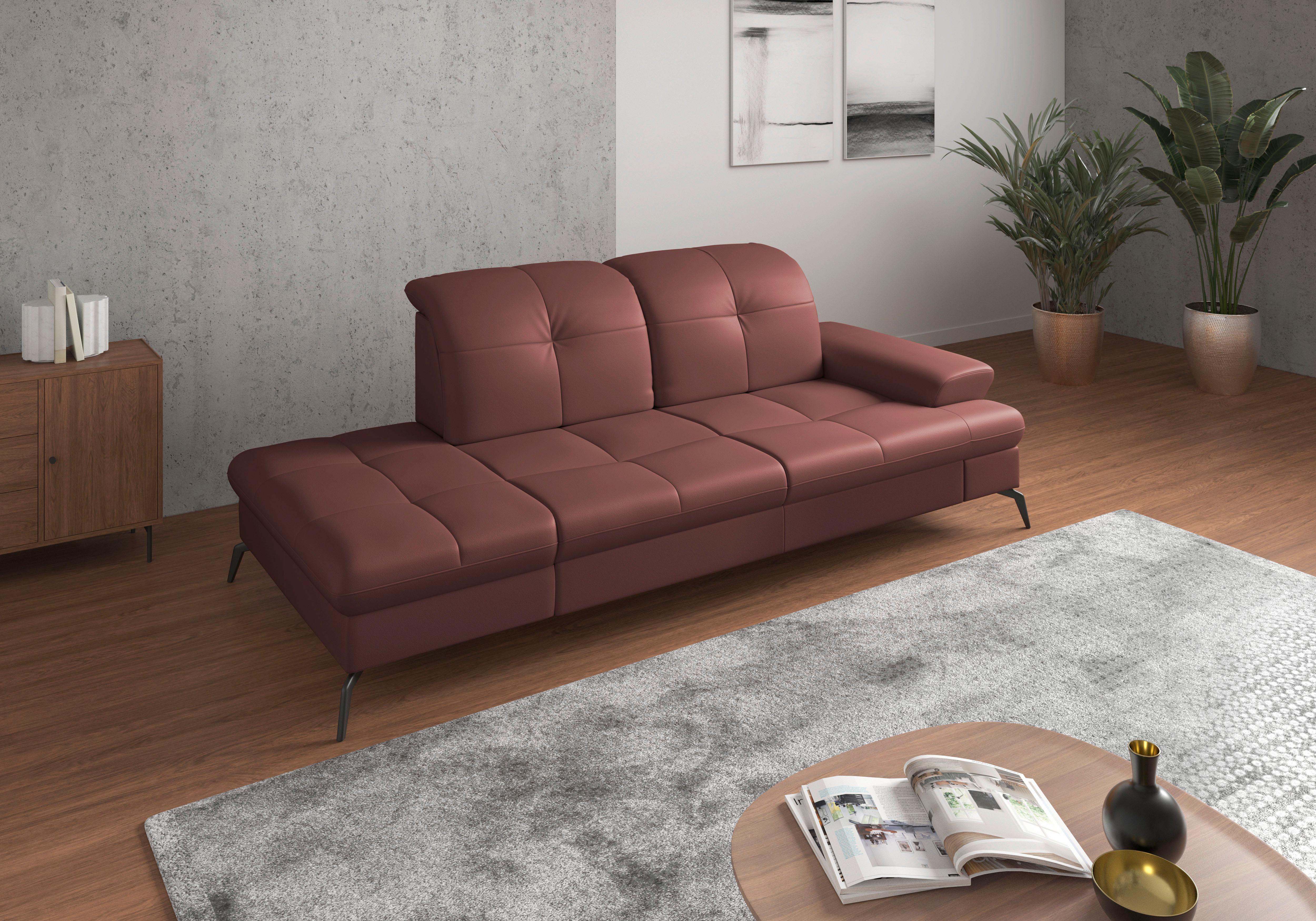 RÉCAMIERE Amica E, Rotbraun B: 231 cm - Rotbraun/Schwarz, KONVENTIONELL, Leder (231/90/122cm) - Sit & More