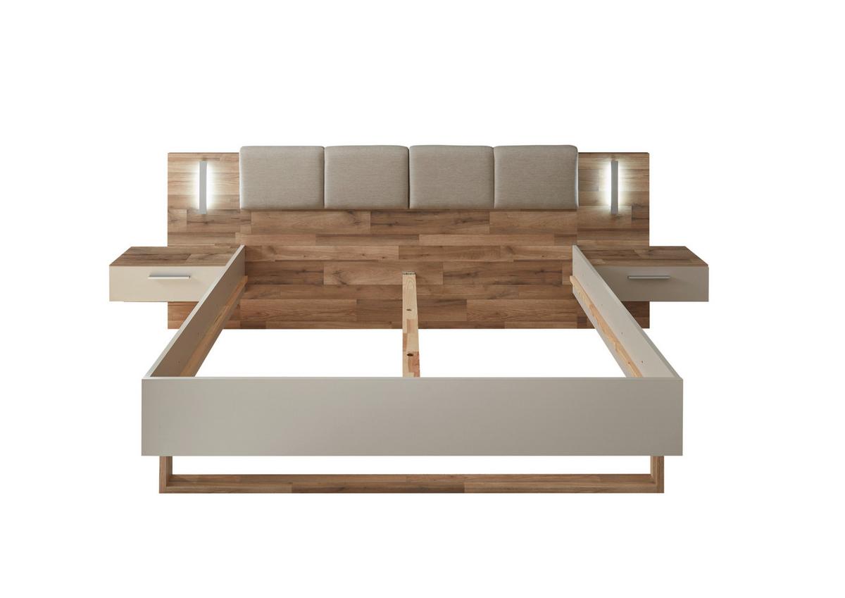 Manželská posteľ Cadore, 180x200, čelo a nočné stolíky - šampanská/farba duba, Modern, kompozitné drevo (180/200cm) - MID.YOU