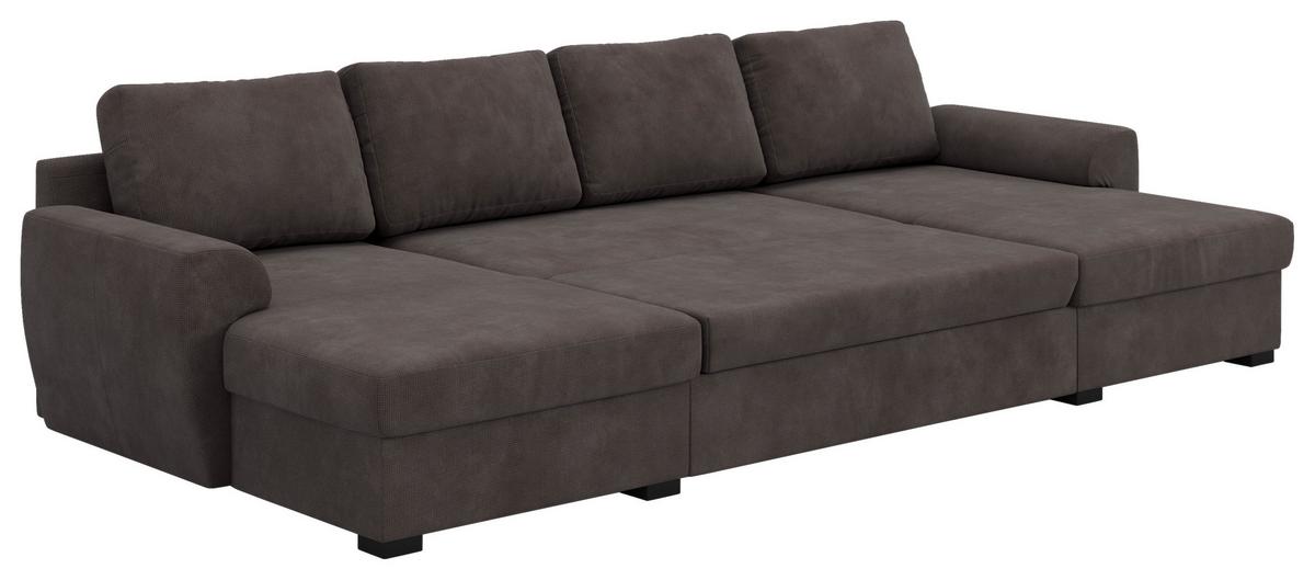 Wohnlandschaft m. Bettfunktion Mikrofaser braun, B: 327cm - Schwarz/Braun, Trend, Textil (154/327/86cm) - MID.YOU