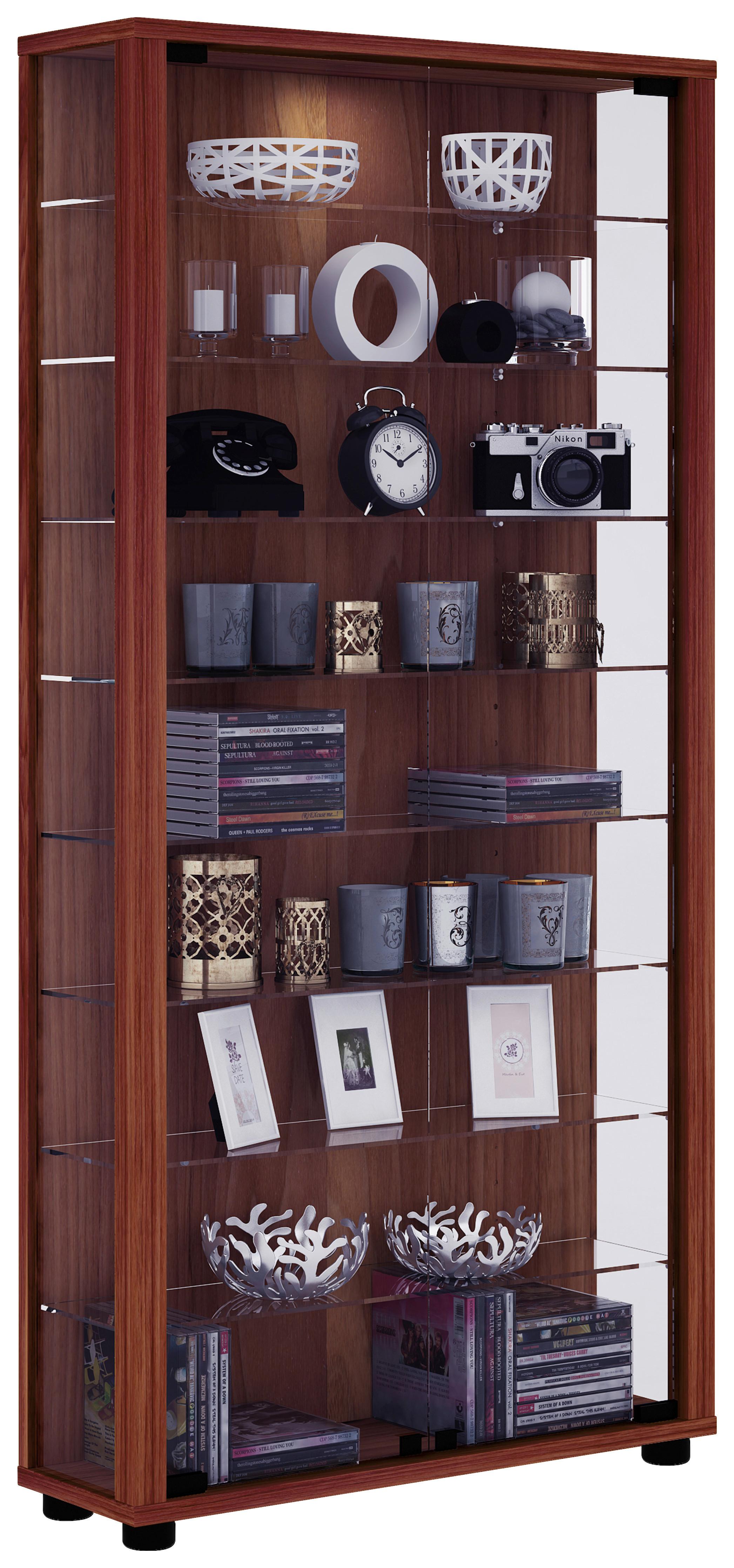 Vitrine Lumo Maxi Nussbaumfarben - Nussbaumfarben/Schwarz, Design, Glas/Holzwerkstoff (59/113/18cm) - MID.YOU