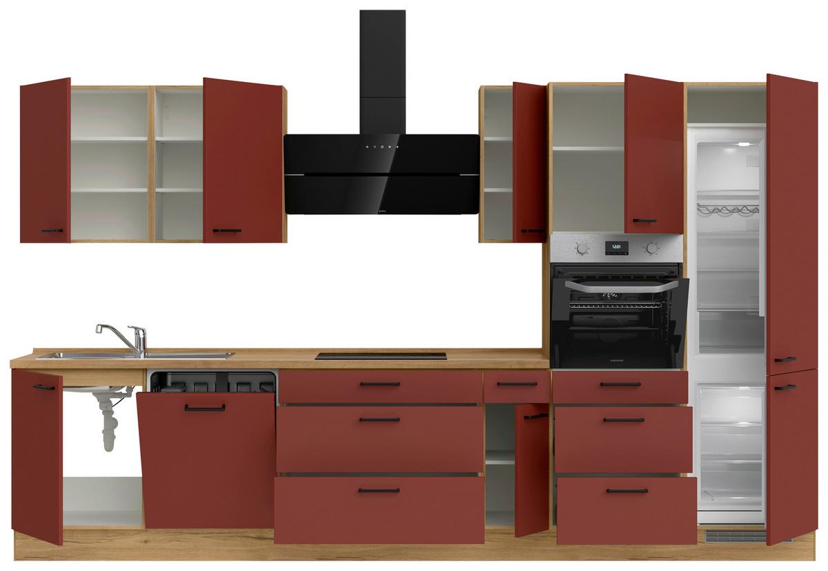 Küchenleerblock Easytouch High-Line, H12 Re. - Eichefarben/Rot, MODERN, Holzwerkstoff (360cm) - Nobilia