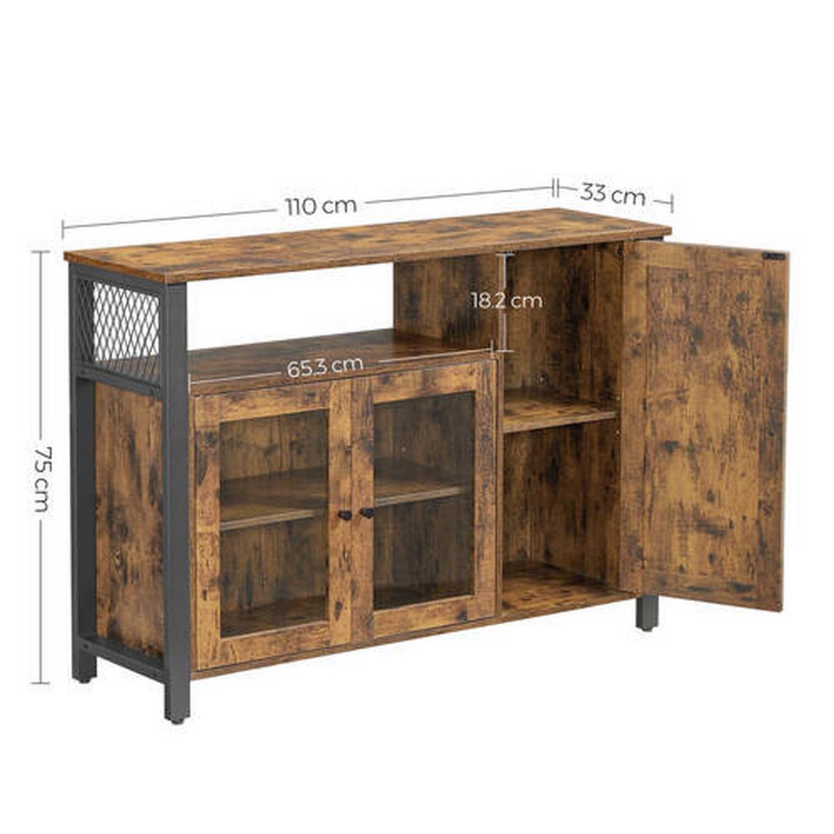 Kommode B: 110 cm Braun/Schwarz - Schwarz/Braun, Trend, Glas/Holzwerkstoff (110/75/33cm) - Boxxx