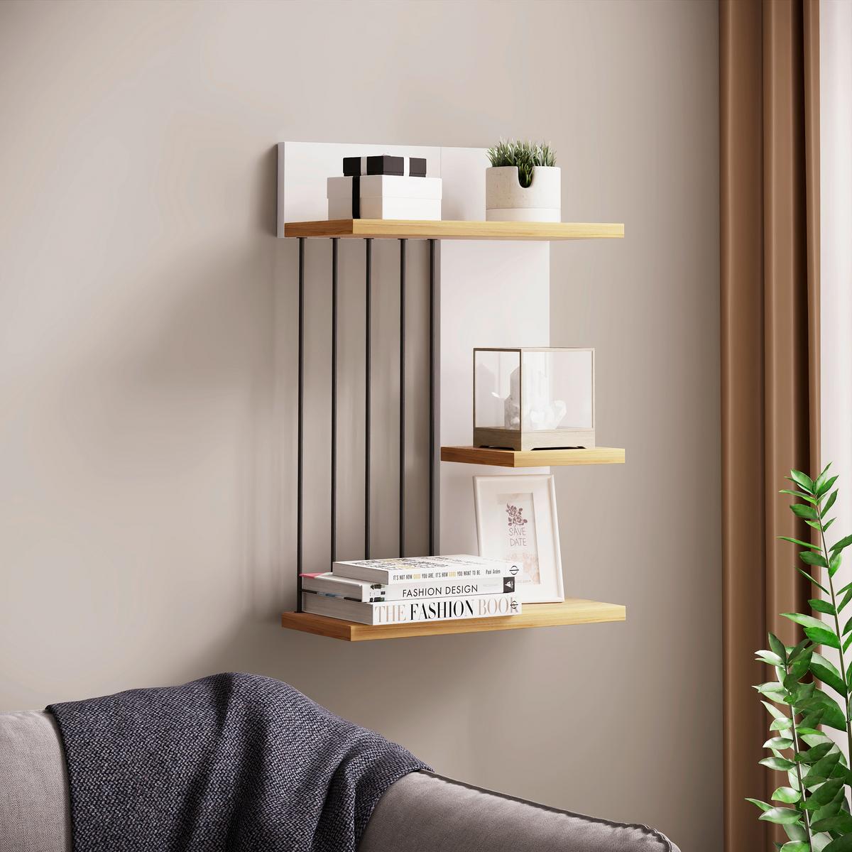 Wandboard Dolira Weiß/Eichefarben B: 40 cm - Eichefarben/Weiß, Design, Holzwerkstoff (40/60/19cm) - Livetastic