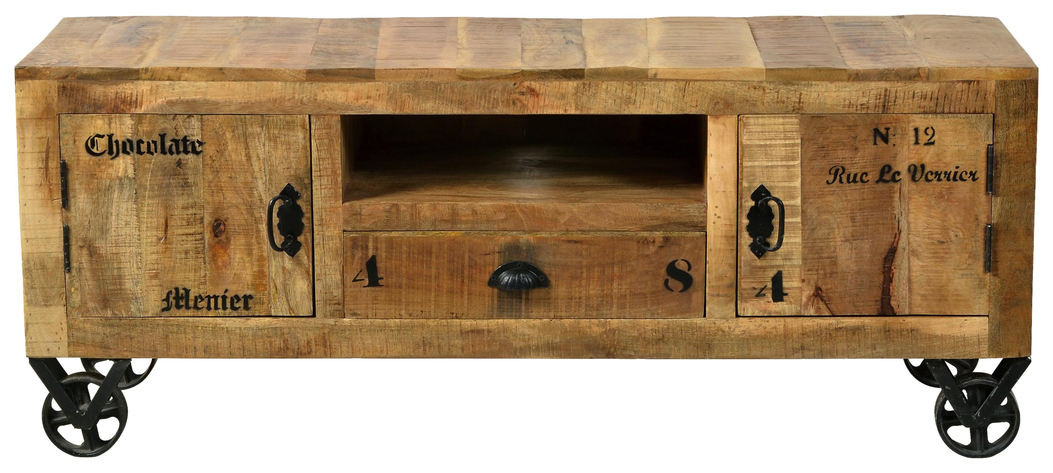 Lowboard Brion B: 140 cm Mangoholz - Schwarz/Naturfarben, Basics, Holz/Metall (140/55/40cm)