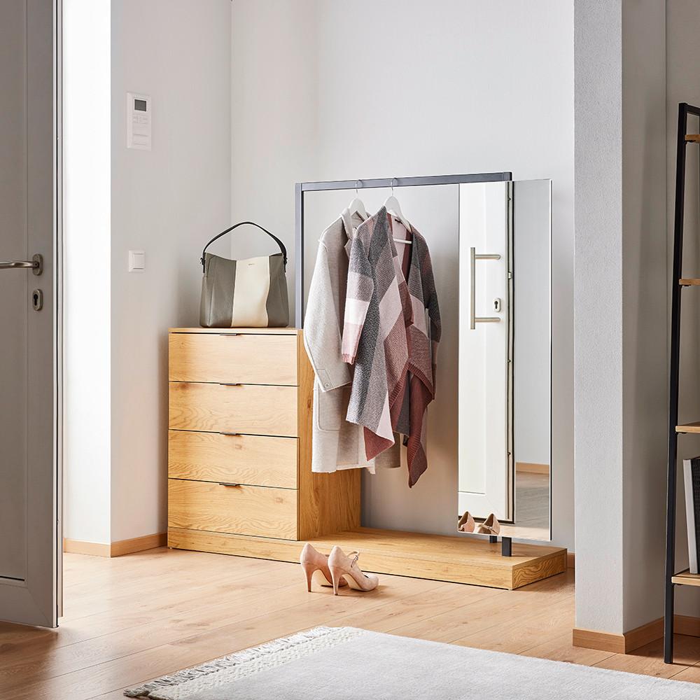 Předsíňový nábytek CONNOR barva dubu - černá/barvy dubu, Moderní, kov/dřevo (145/130/40cm) - Bessagi Home