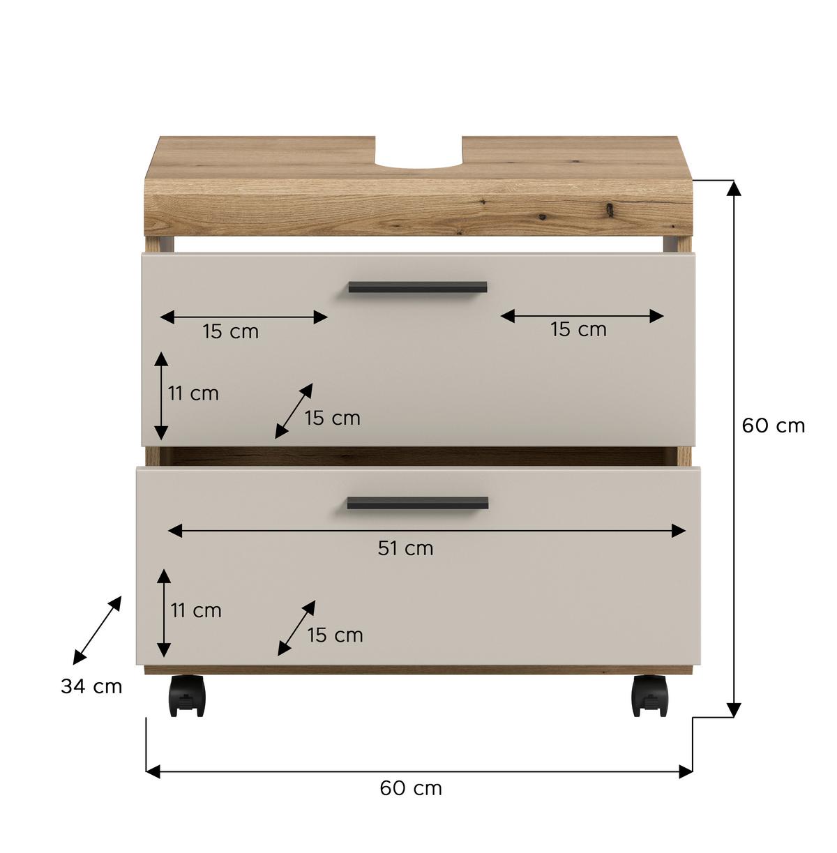 Waschbeckenunterschrank Scout Eichefarben/Kaschmir B: 60cm - Kaschmir/Eichefarben, Trend, Holzwerkstoff (60/60/34cm) - MID.YOU
