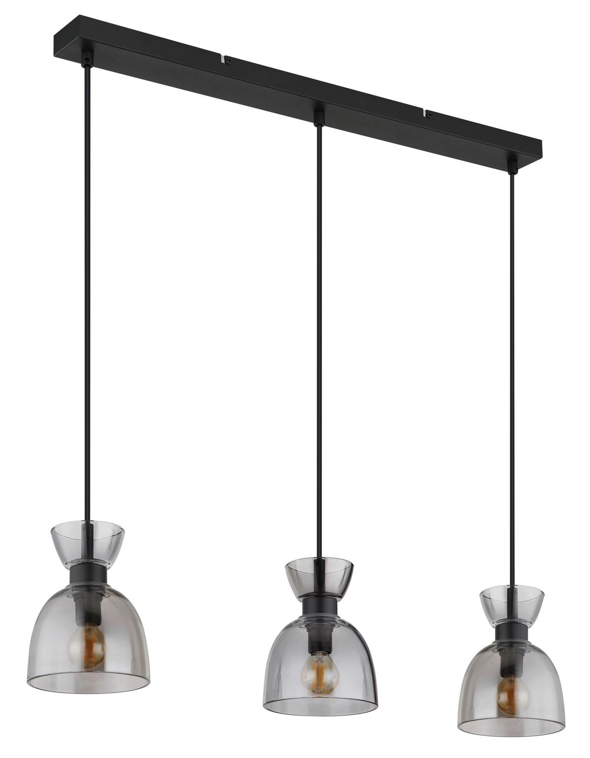 Hängeleuchte Massey Grau Schwarz L: 65 cm - Schwarz/Grau, Design, Glas/Kunststoff (65/13/120cm) - Globo