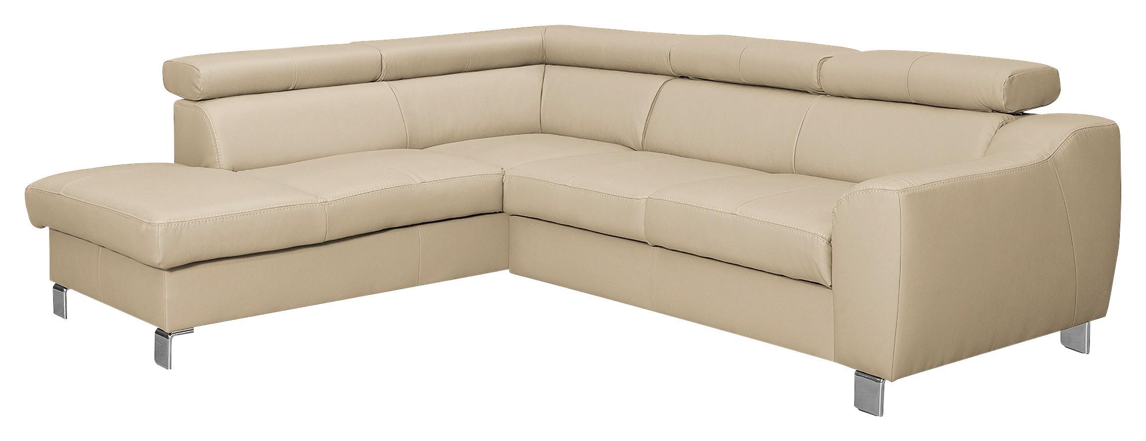 Ecksofa Aspen Beige S: 208 Cm - Chromfarben/Beige, Design, Leder/Textil (208/245cm) - Livetastic