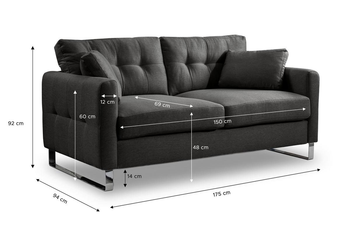 2-Sitzer-Sofa Hera Grau B: 172cm - Chromfarben/Grau, Basics, Holz/Textil (172/92/94cm) - MID.YOU