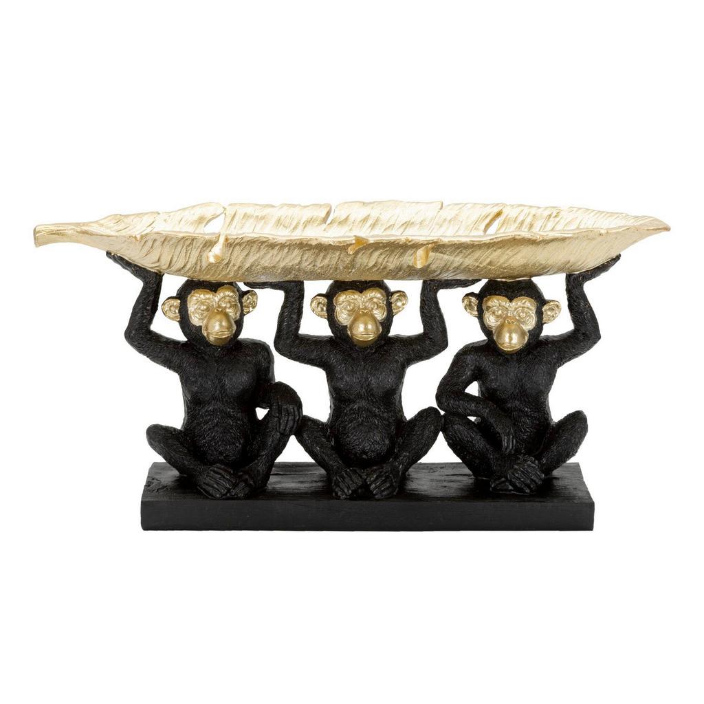 Skulptur Decor Monkey Tris schwarz, goldfarben, B: 42 cm