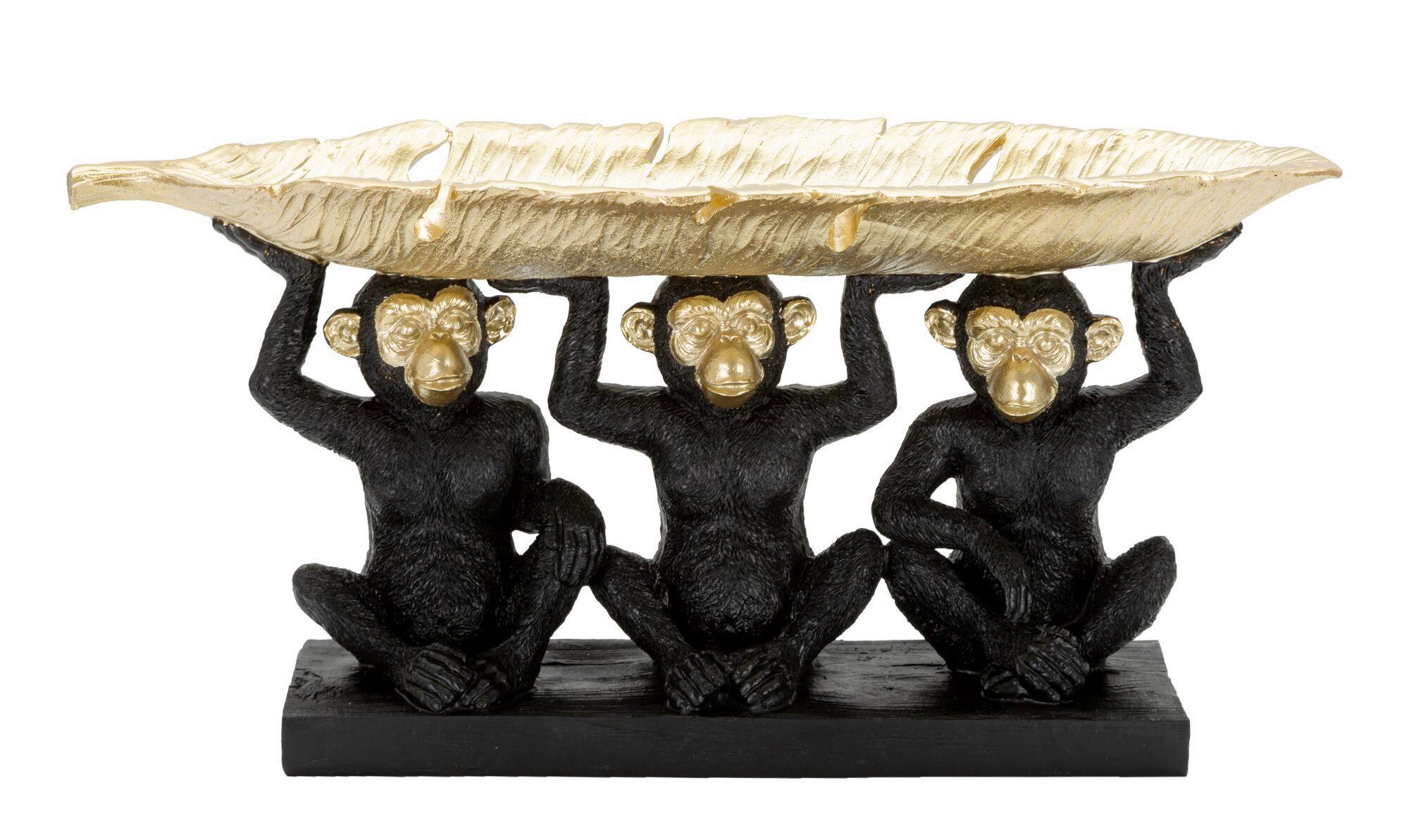 Skulptur Decor Monkey Tris Schwarz, Goldfarben, B: 42 cm