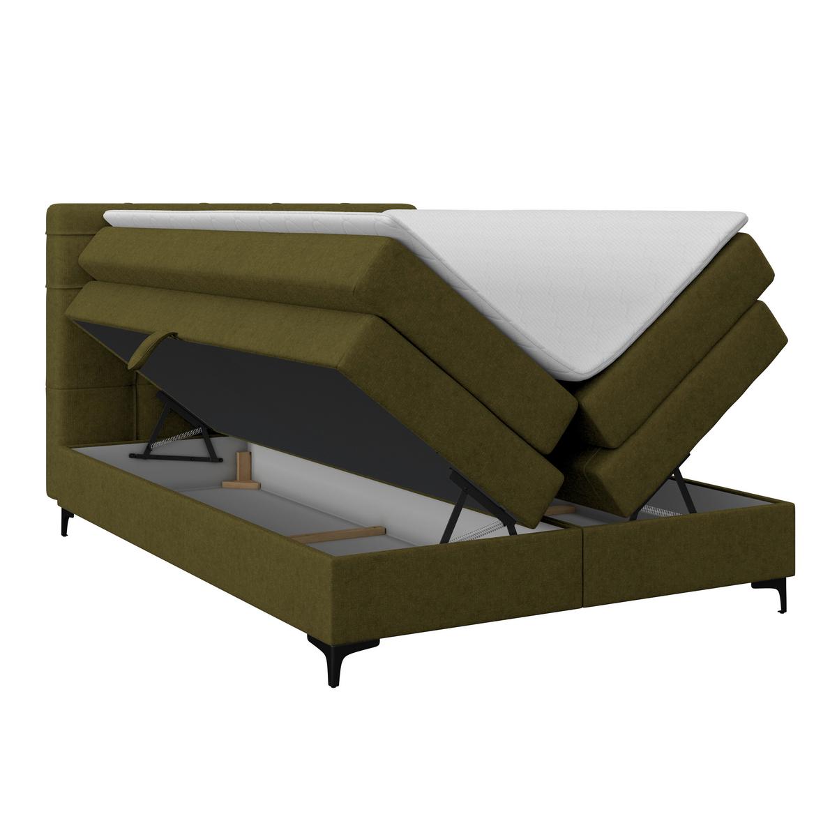 Boxspringbett MITTO Moosgrün 140x200 cm - Schwarz/Grün, KONVENTIONELL, Textil/Metall (140/200cm)
