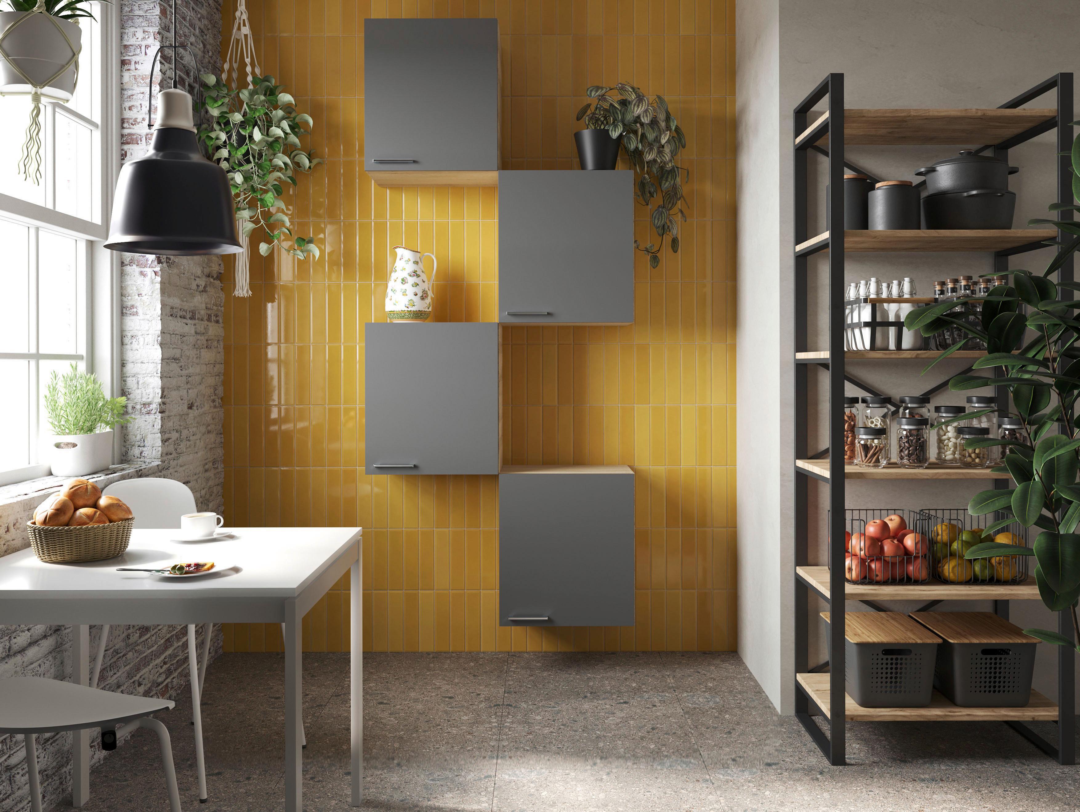 Küchenoberschrank Merle Grau/Eiche Dekor B:100cm - Eichefarben/Grau, Basics, Holzwerkstoff (100/224,4/34,6cm) - Respekta