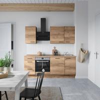 Kuchyňská linka 210 cm, dekor dub Havanna - černá/tmavý dub, Moderní, kov/kompozitní dřevo (210cm) - Nobilia