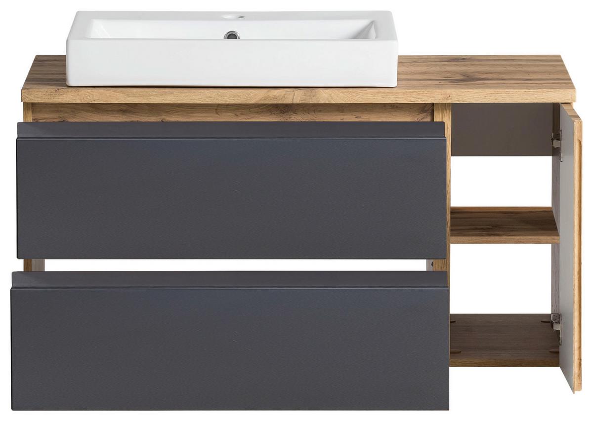 Waschbecken Mit Unterschrank Varese B:105 Cm Grau/eiche - Eiche Wotan/Grau, MODERN, Keramik/Holzwerkstoff (105cm) - Held
