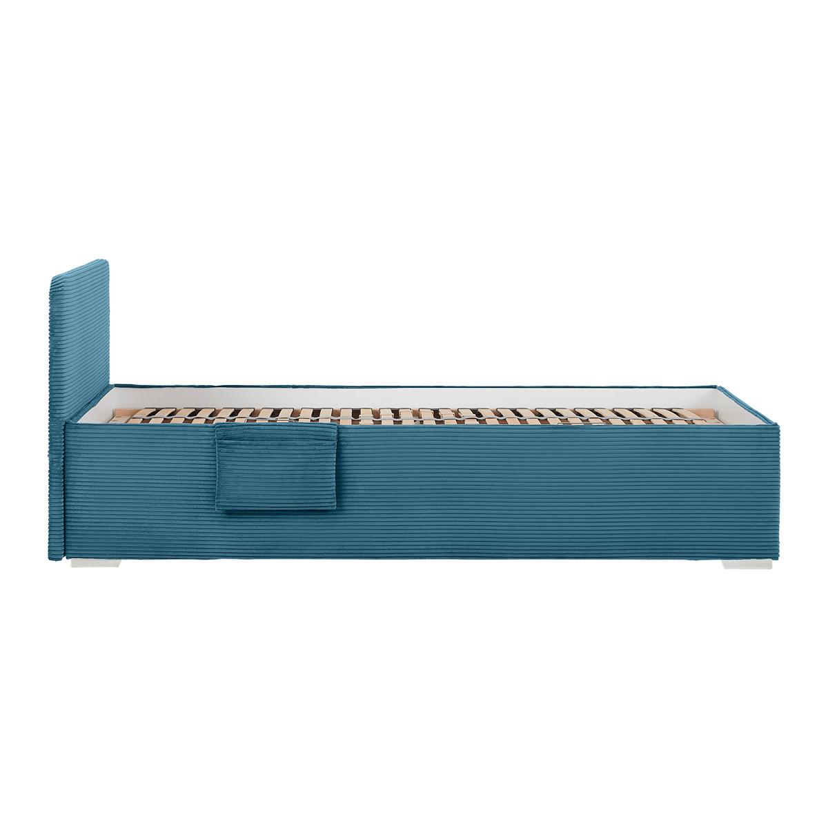 Postel Remi s bočnicemi 90x200, potah pastelově modrý - barvy chromu/přírodní barvy, Konvenční, dřevo/textil (90/200cm)