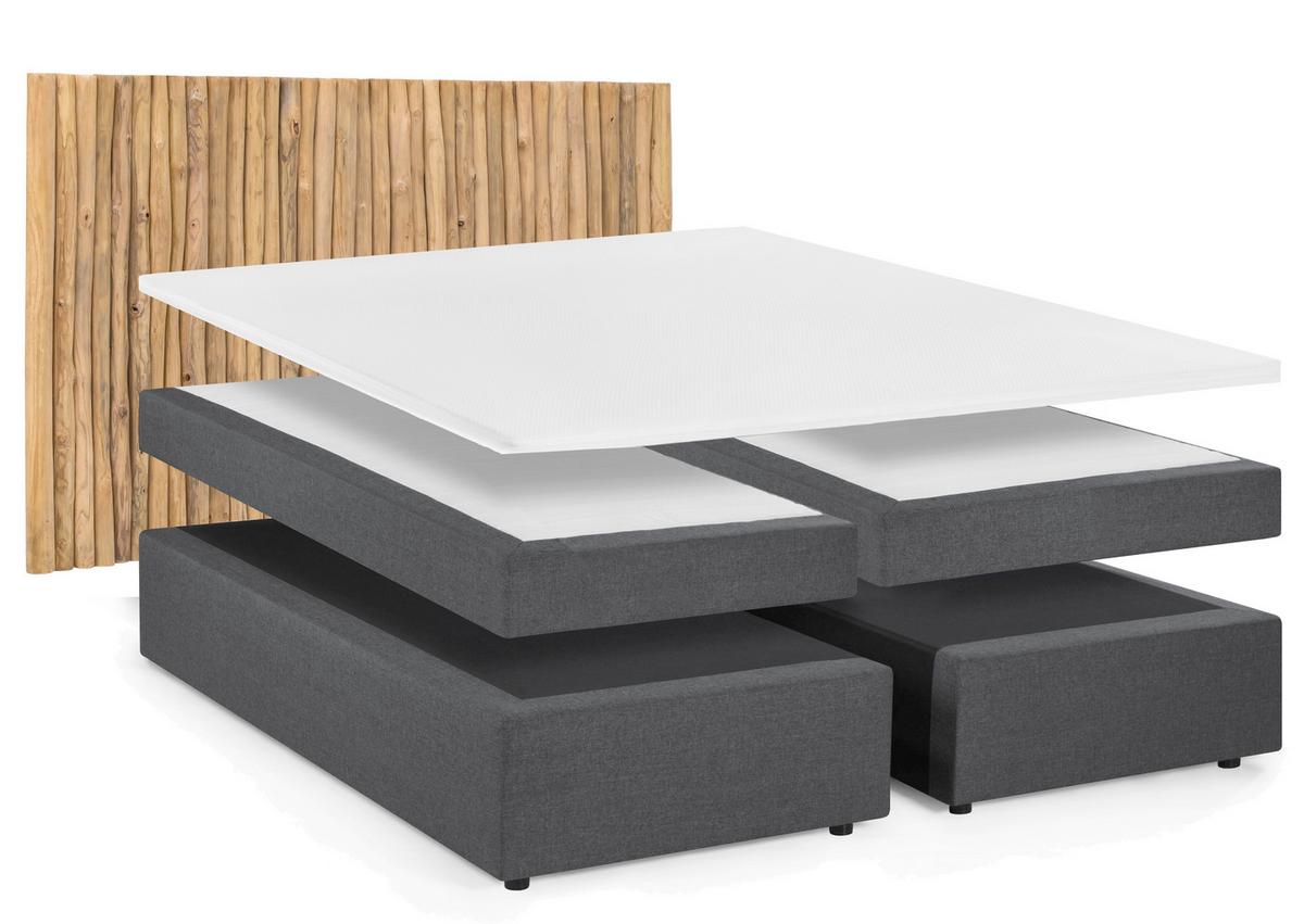 Boxspringbett Naturfarben /Dunkelgrau 180x200cm - Dunkelgrau/Schwarz, Basics, Holz/Textil (180/200cm) - Livetastic