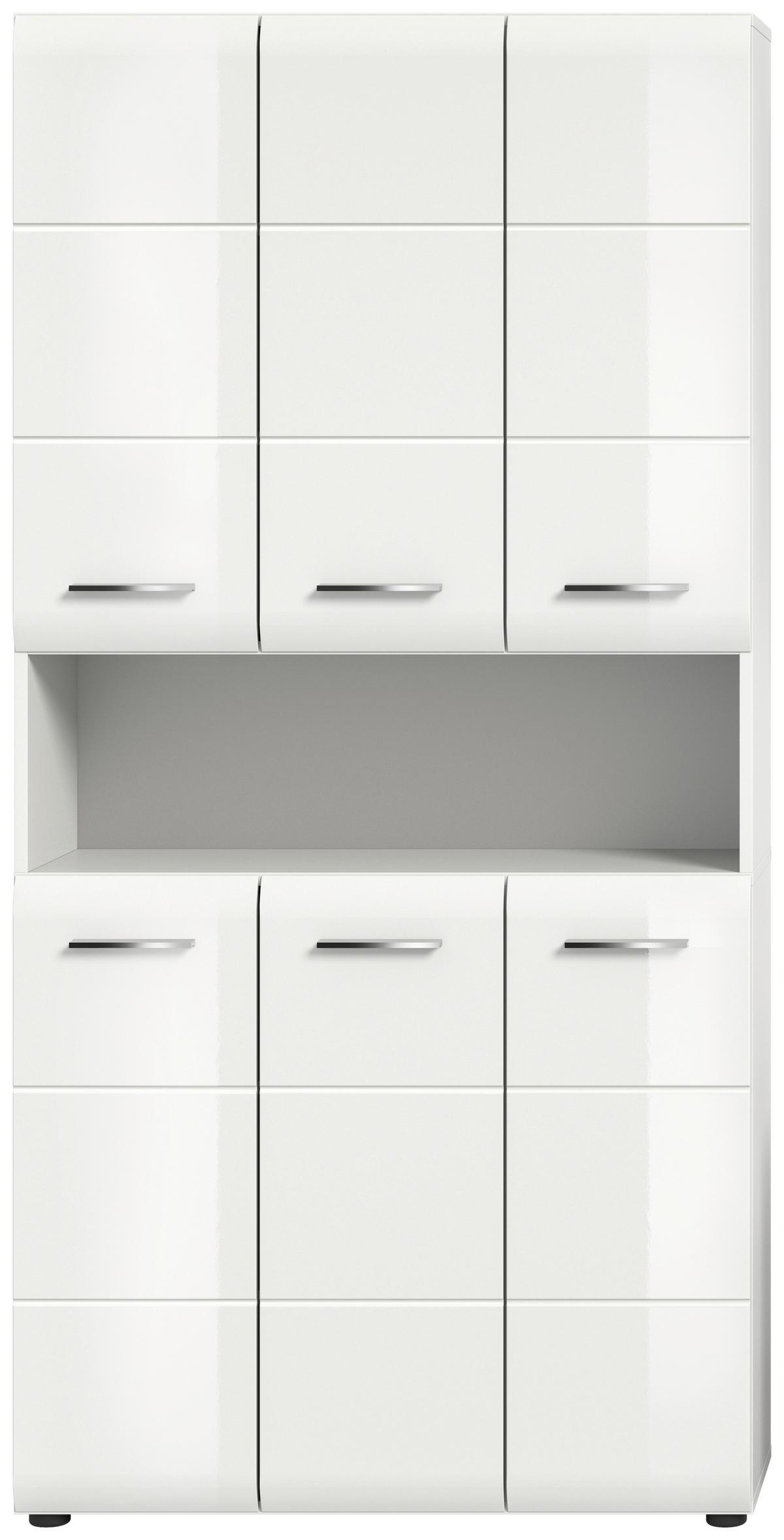 Hochschrank Ice Weiß Hg B: 90 Cm - Weiß Hochglanz/Schwarz, MODERN, Holzwerkstoff (90/185/30cm) - MID.YOU