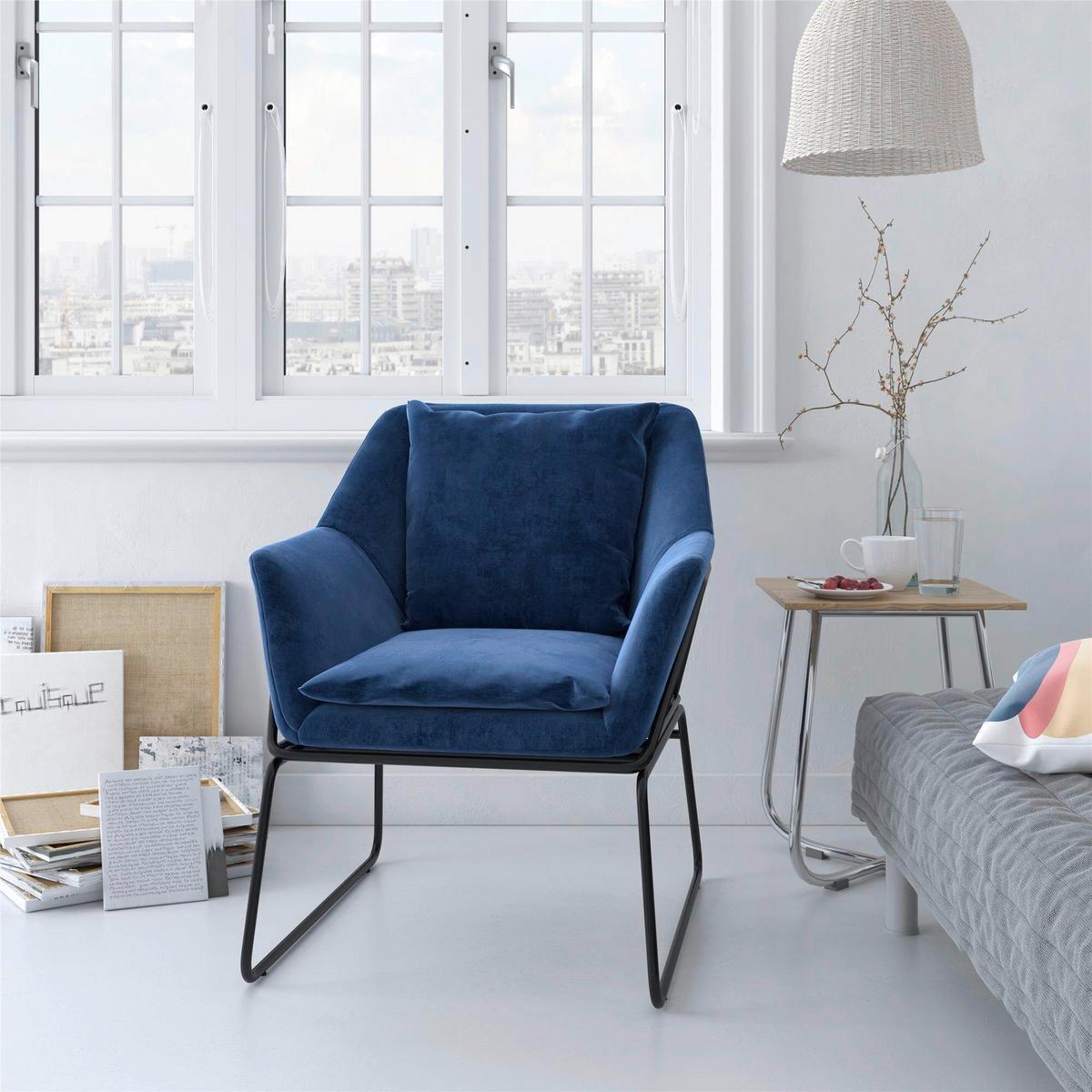 Stuhl Avery Blau Gepolstert - Blau/Schwarz, Design, Textil/Metall (71/81/66cm) - MID.YOU