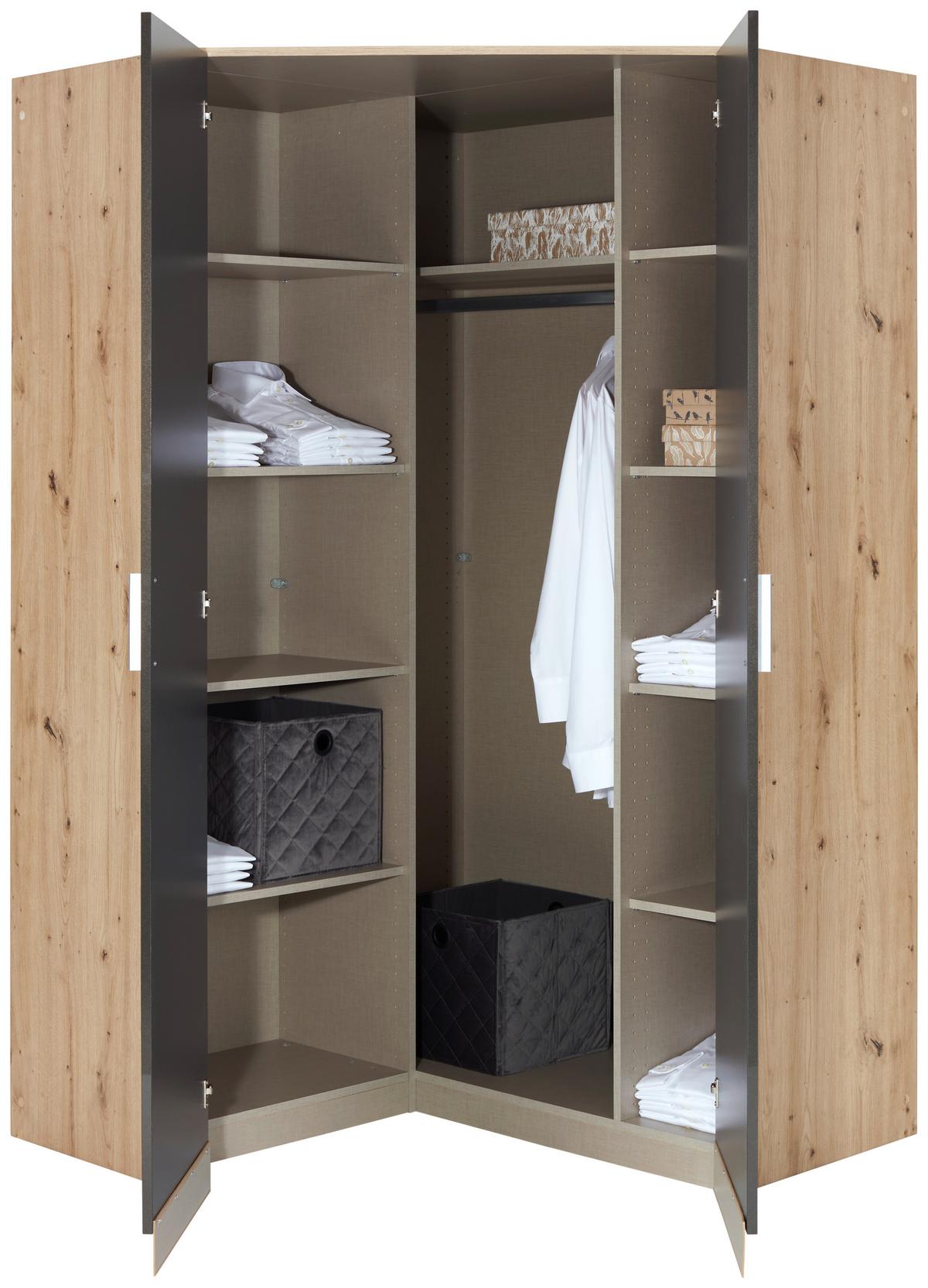 Sarokszekrény Celle Extra - Artisan tölgy/sötétszürke, Design, faalapú anyag (117/197/117cm)