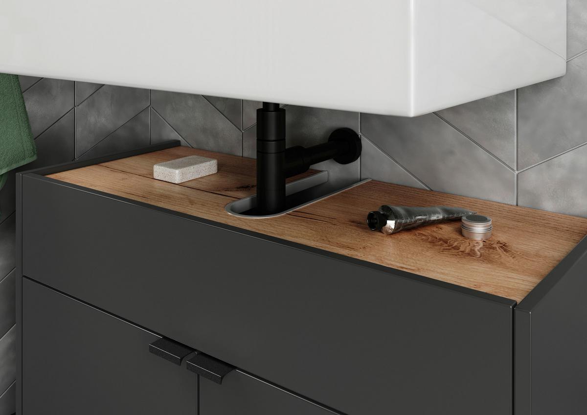 Waschbeckenunterschrank Gw-Forano - Eichefarben/Schwarz, MODERN, Holzwerkstoff (80/60/34cm) - Germania