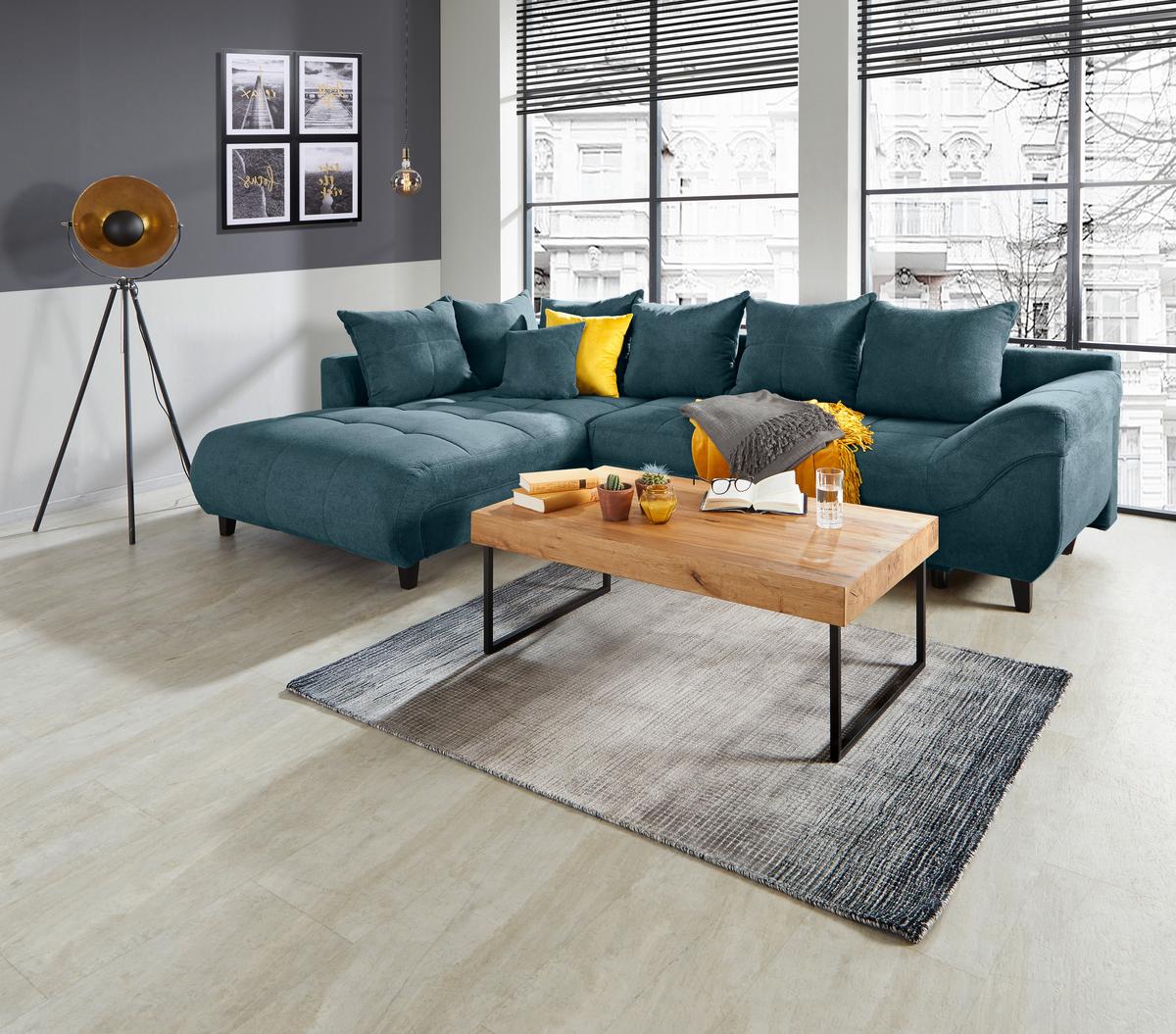 Ecksofa Mendoza - Petrol/Schwarz, Design, Textil (197/309cm) - Ondega
